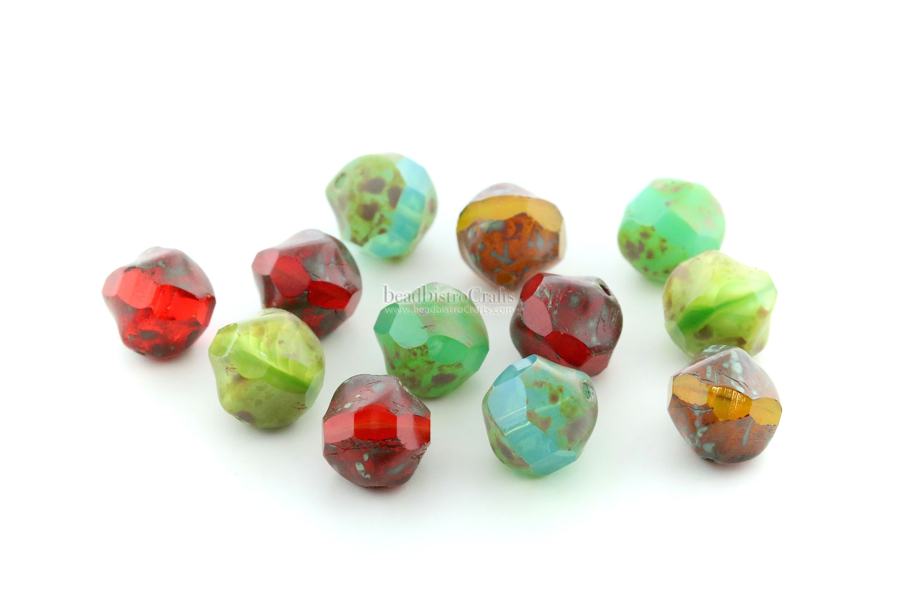 Central Cut Bead 9x10mm Rainbow Colors Travertine Mixed Facetted Czech Glass Beads