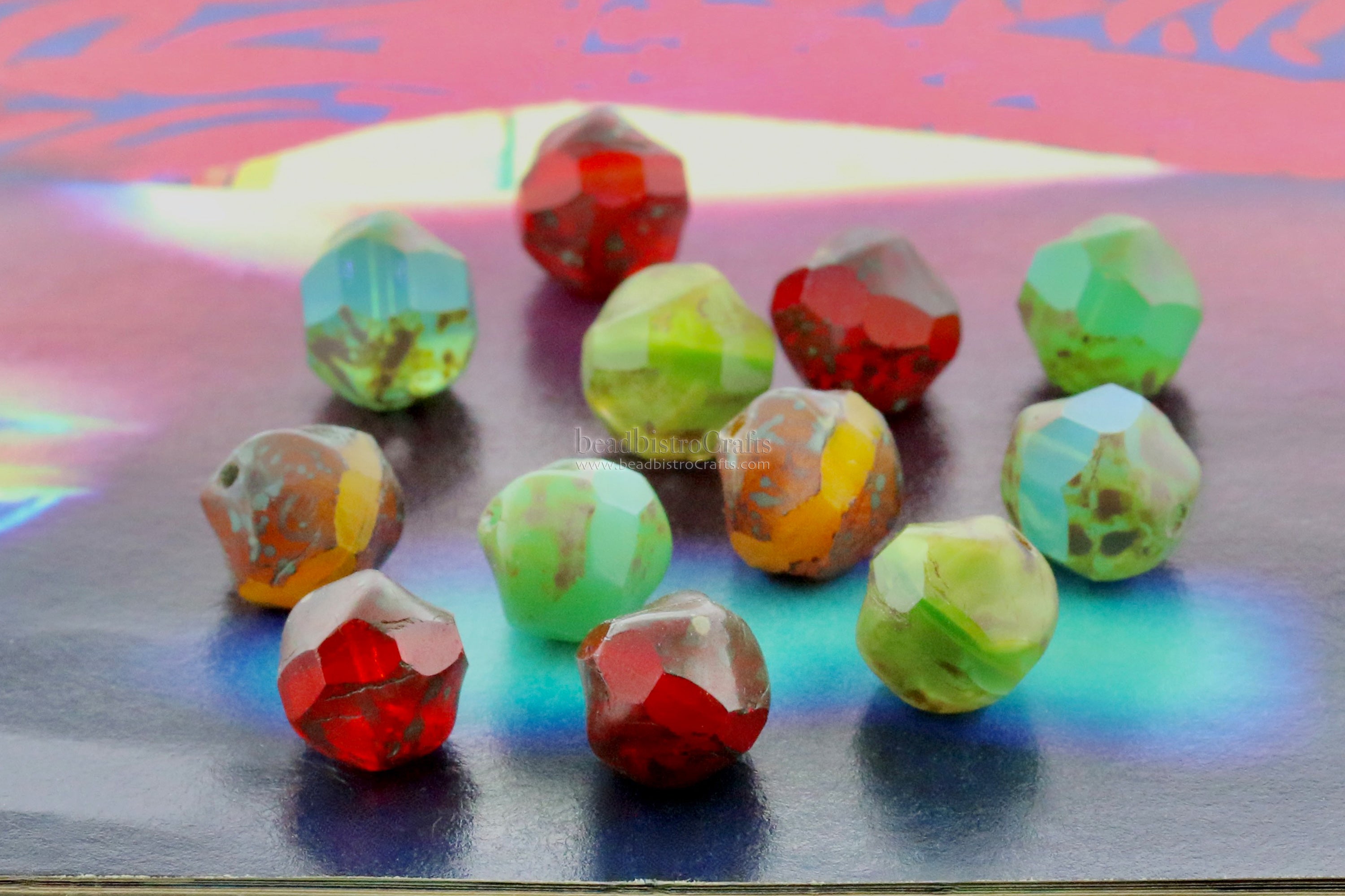 Central Cut Bead 9x10mm Rainbow Colors Travertine Mixed Facetted Czech Glass Beads