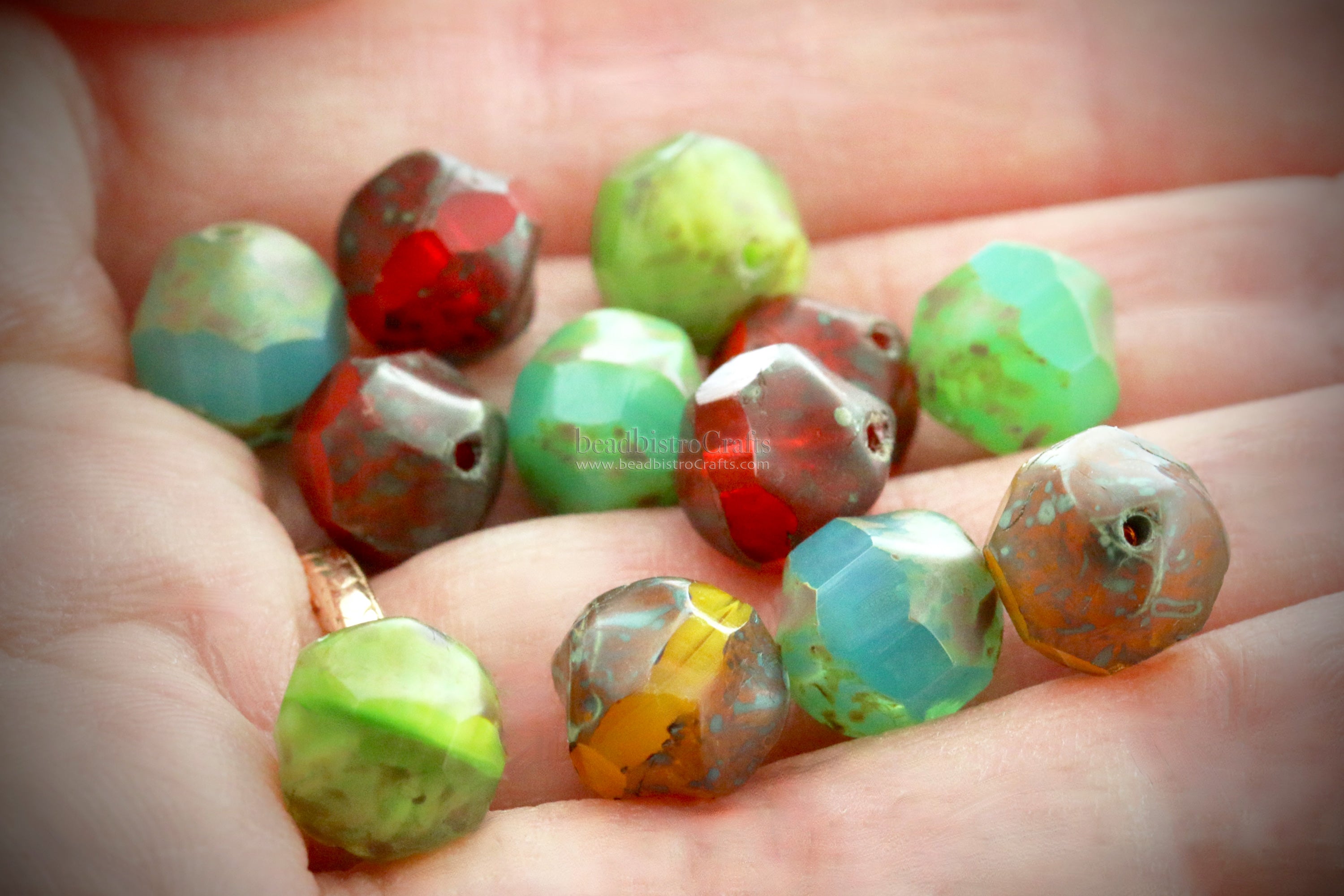 Central Cut Bead 9x10mm Rainbow Colors Travertine Mixed Facetted Czech Glass Beads