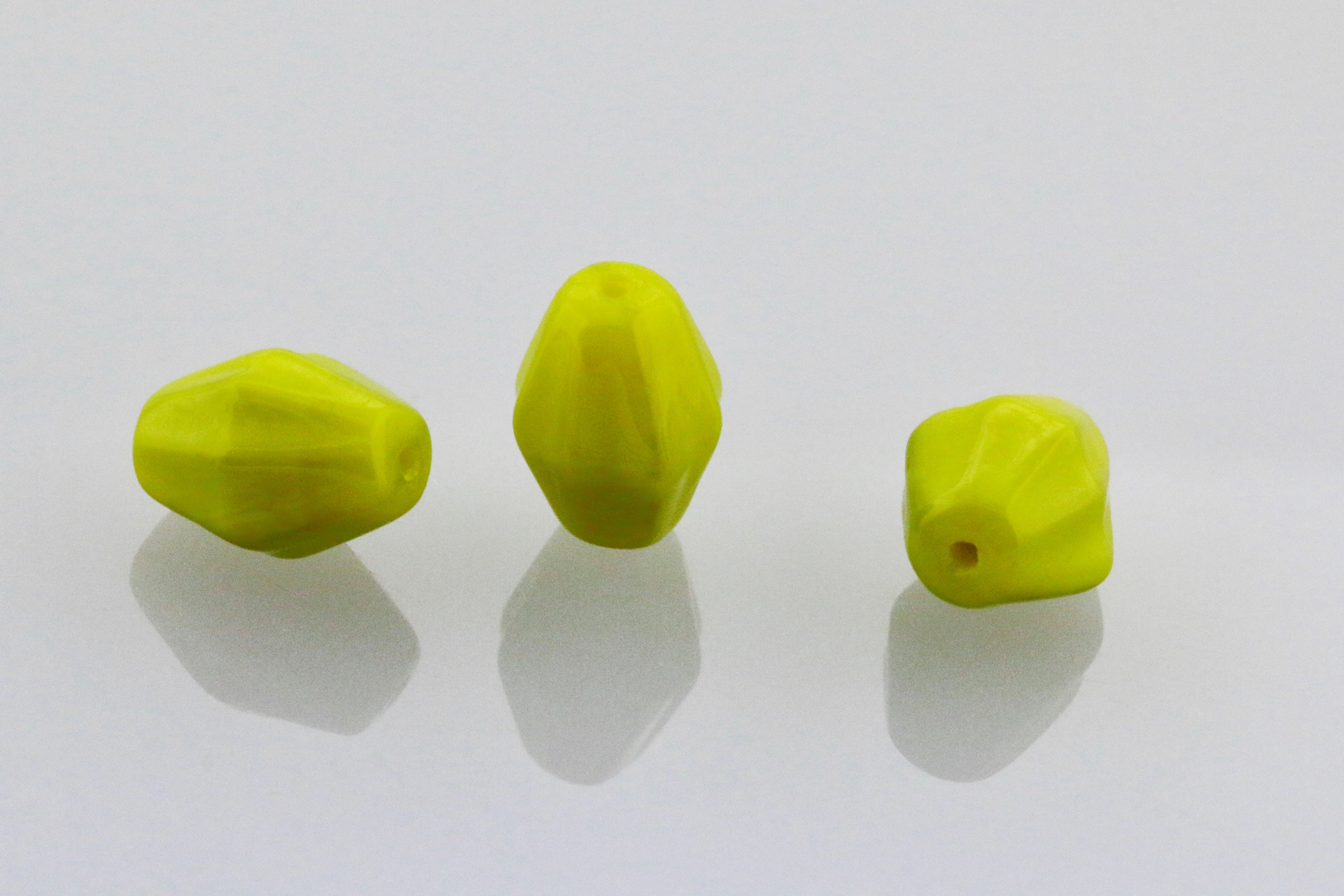 Czech Glass Beads Elongated Bicone 10x8.5mm Opaque Silky Chartreuse (6pcs)