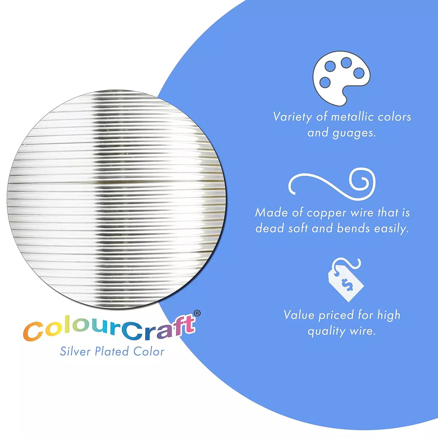 Beadalon ColourCraft Wire, 16 Gauge Tarnish-Resistant Silver Plated Wire