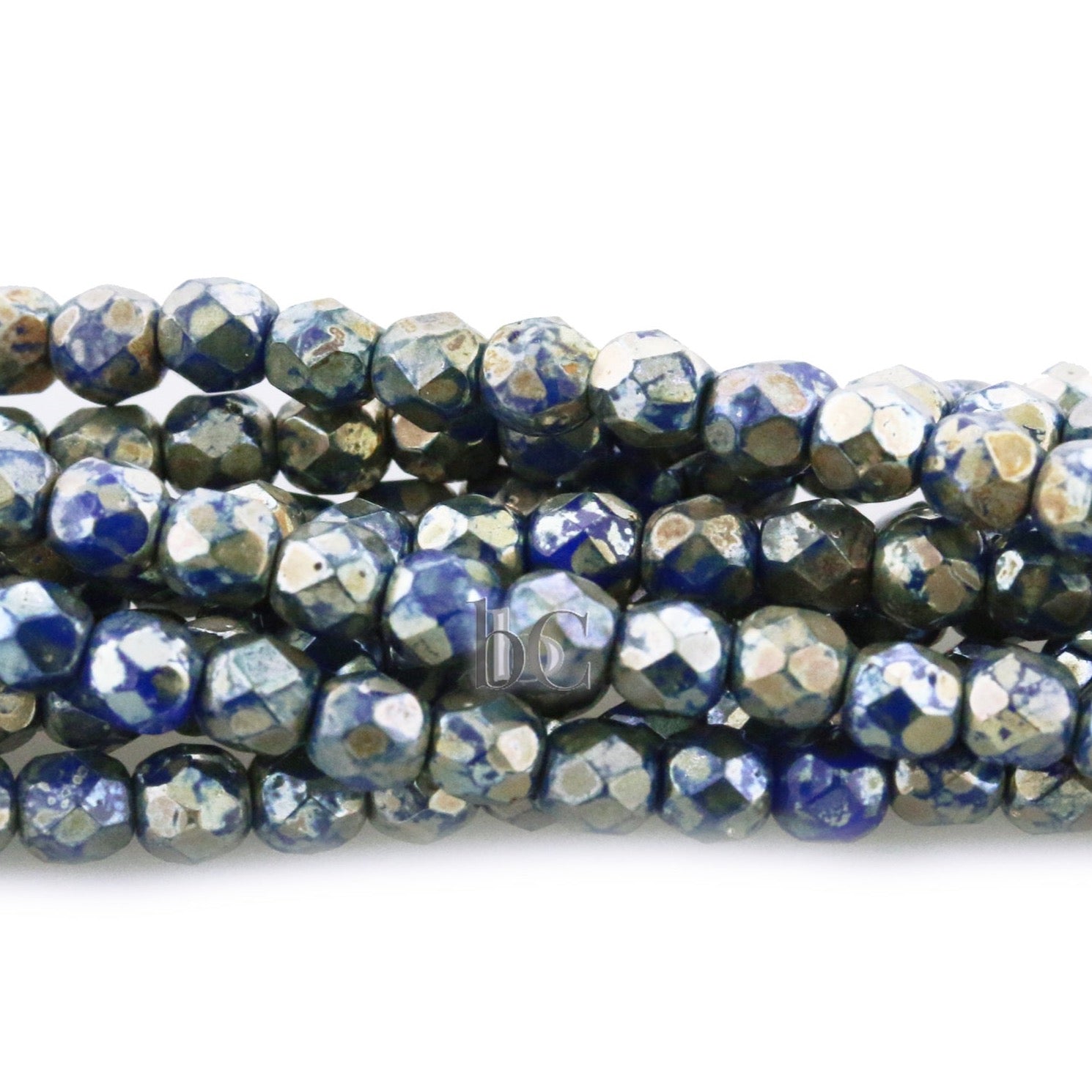 Opaque Blue Silver Travertine, 3mm Round Fire Polish Beads (50pcs)