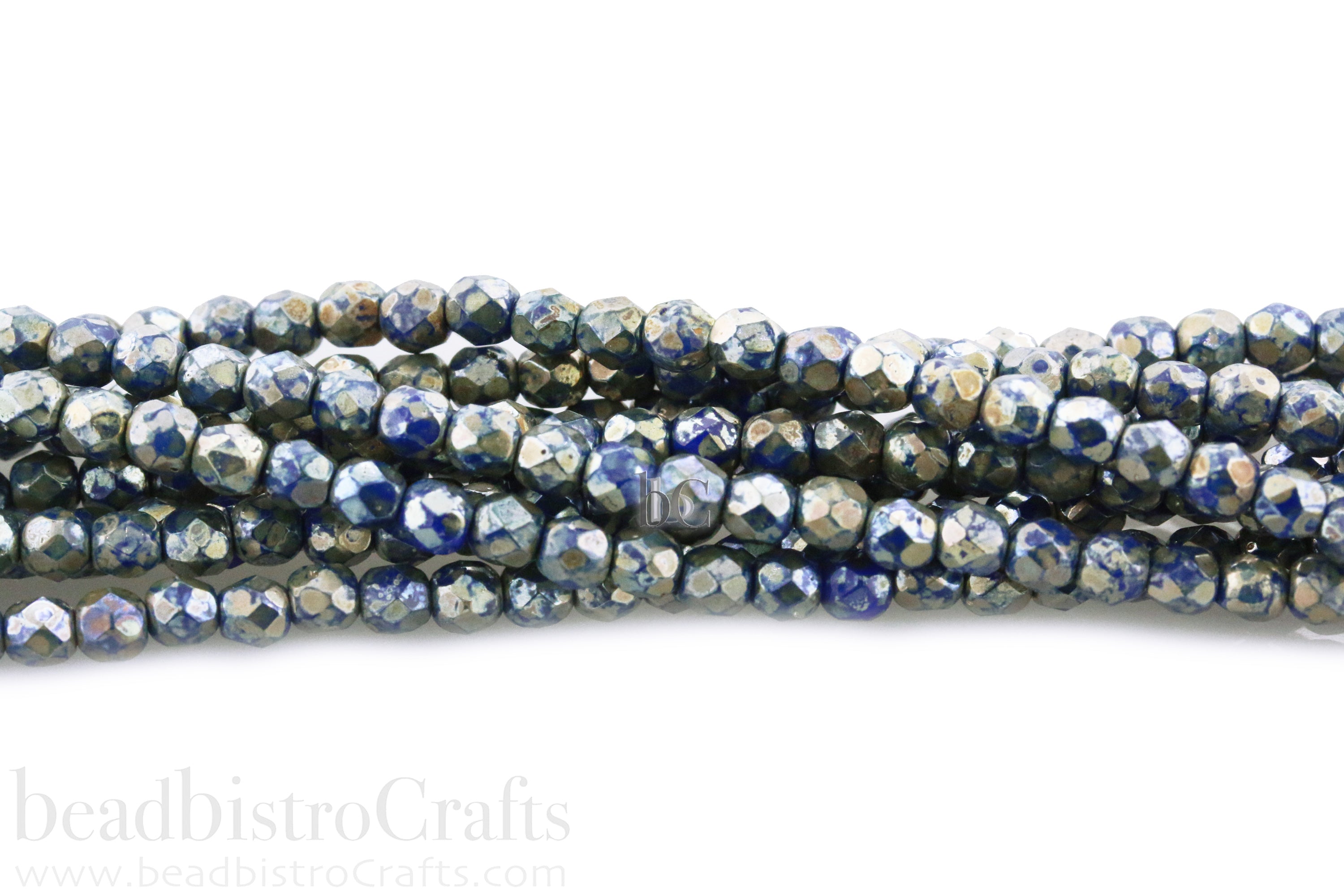 Opaque Blue Silver Travertine, 3mm Round Fire Polish Beads (50pcs)