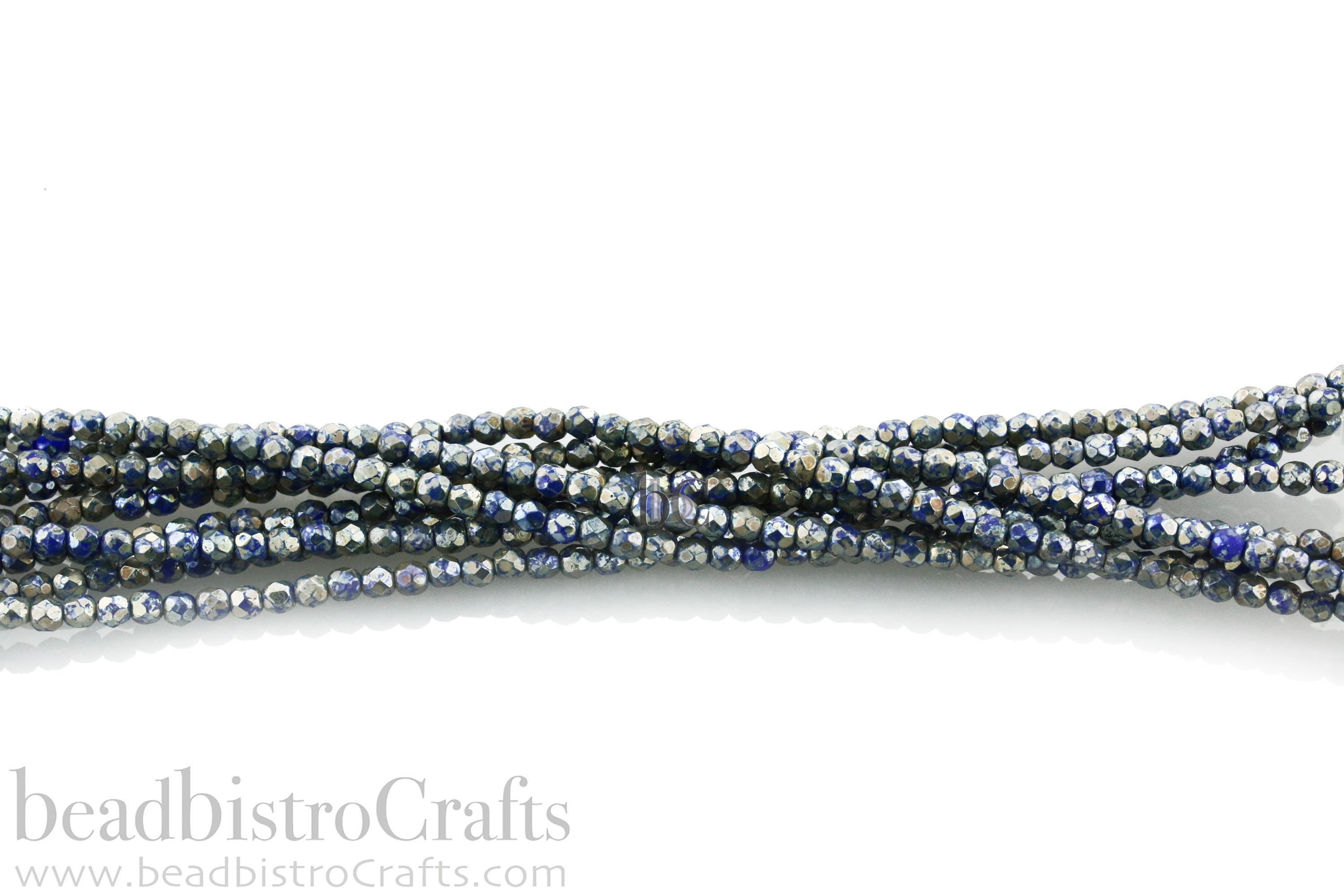 Opaque Blue Silver Travertine, 3mm Round Fire Polish Beads (50pcs)