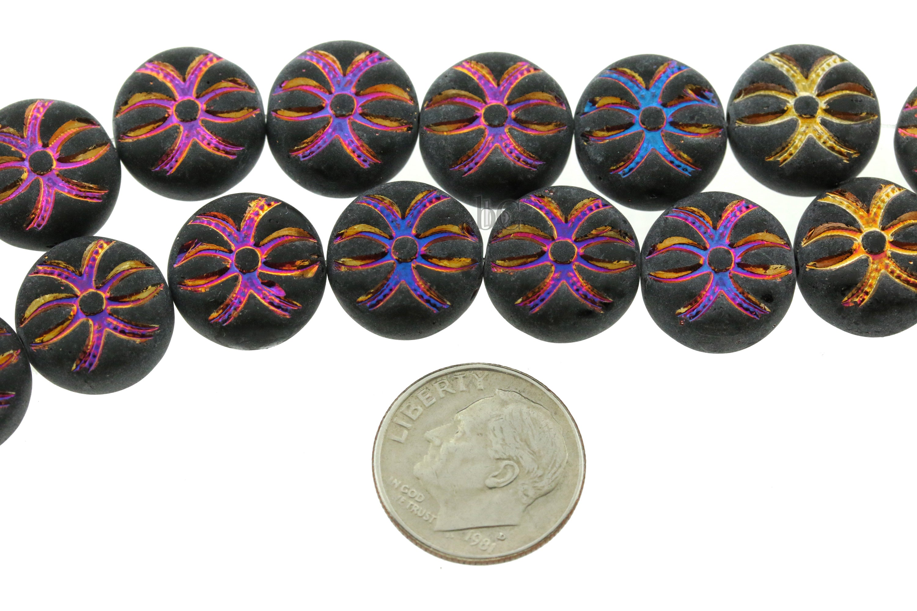 Czech Glass Beads Spider Beads 13mm Frosted Jet Sliperit (8pcs)