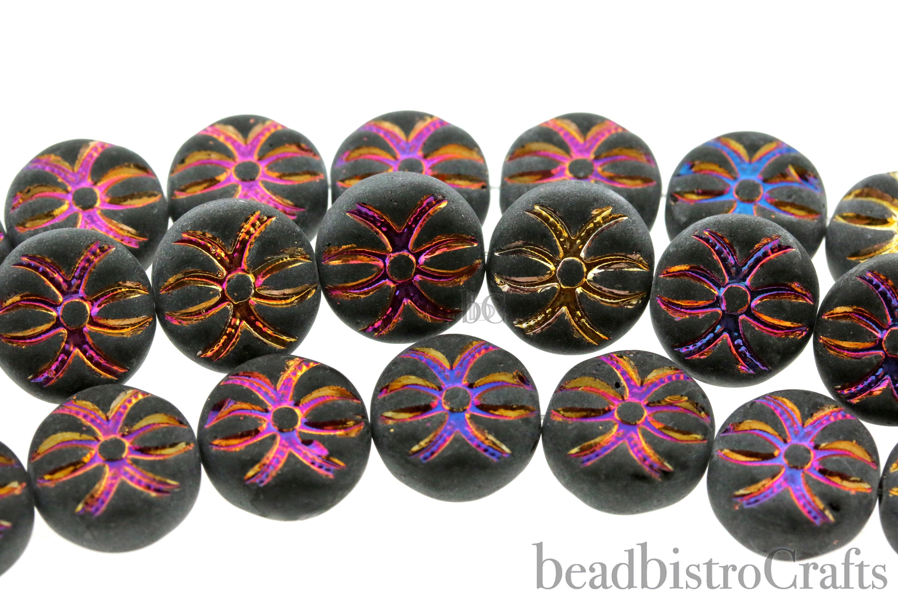 Czech Glass Beads Spider Beads 13mm Frosted Jet Sliperit (8pcs)