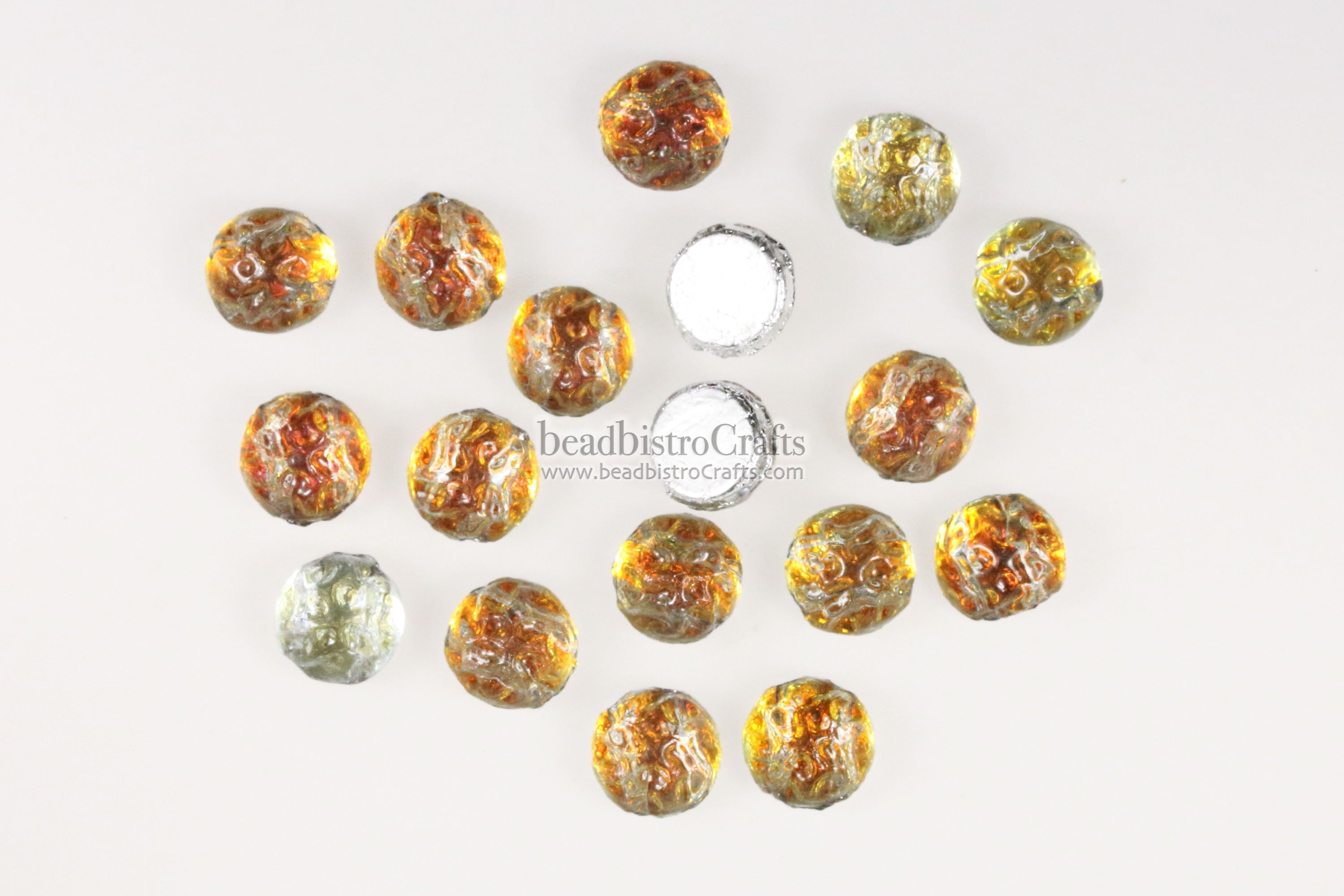 2-hole Cratered Cabochon Bead 7mm Backlit Tequila Round Baroque Czech Glass Beads 20pcs