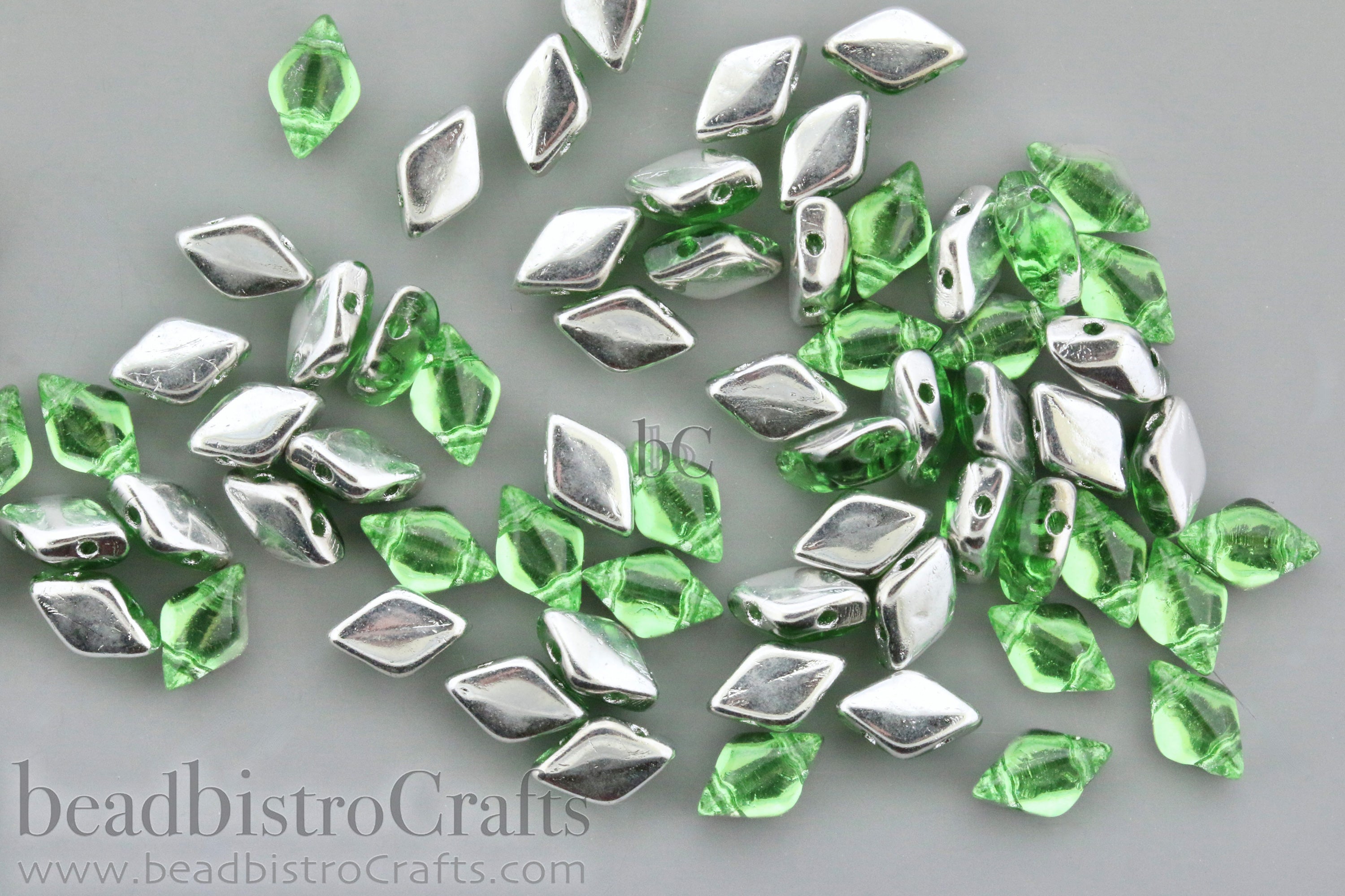 GemDuo Beads 8x5mm Backlit Light Chrysolite 2-Hole Czech Seed Beads ~ 70pcs