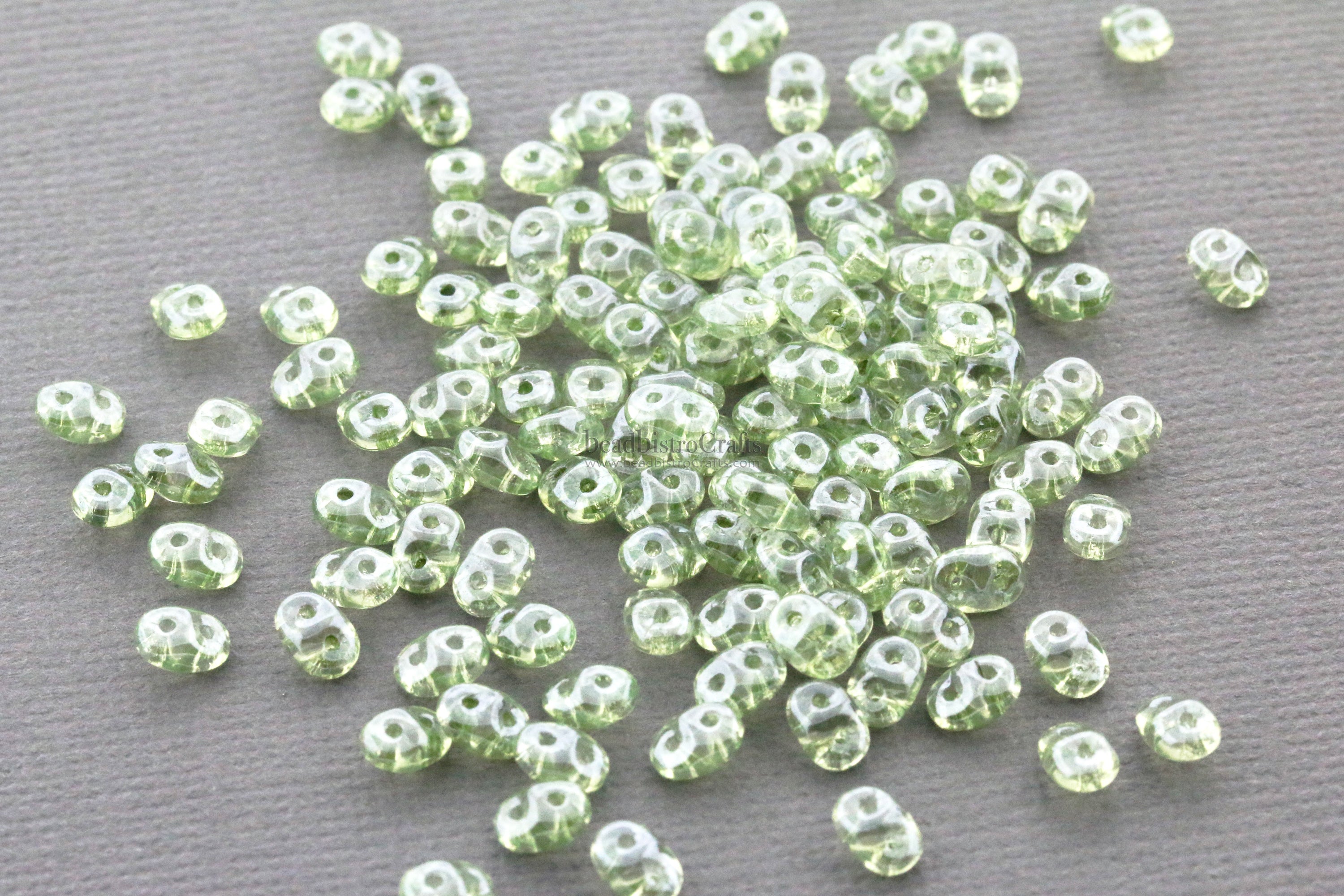 SuperDuo 2.5x5mm Crystal Green Luster 2-Hole Czech Seed Beads ~ 20g