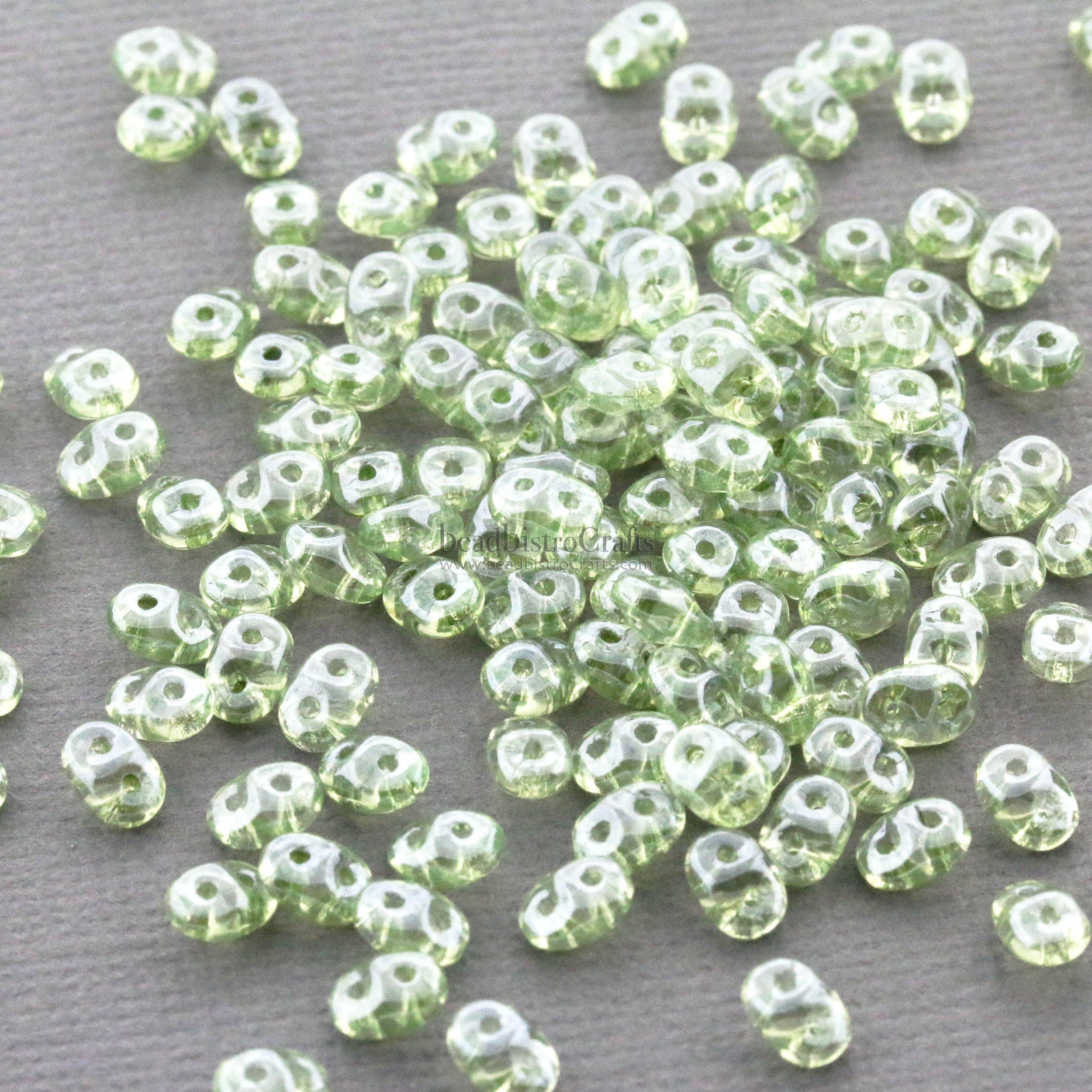 SuperDuo 2.5x5mm Crystal Green Luster 2-Hole Czech Seed Beads ~ 20g