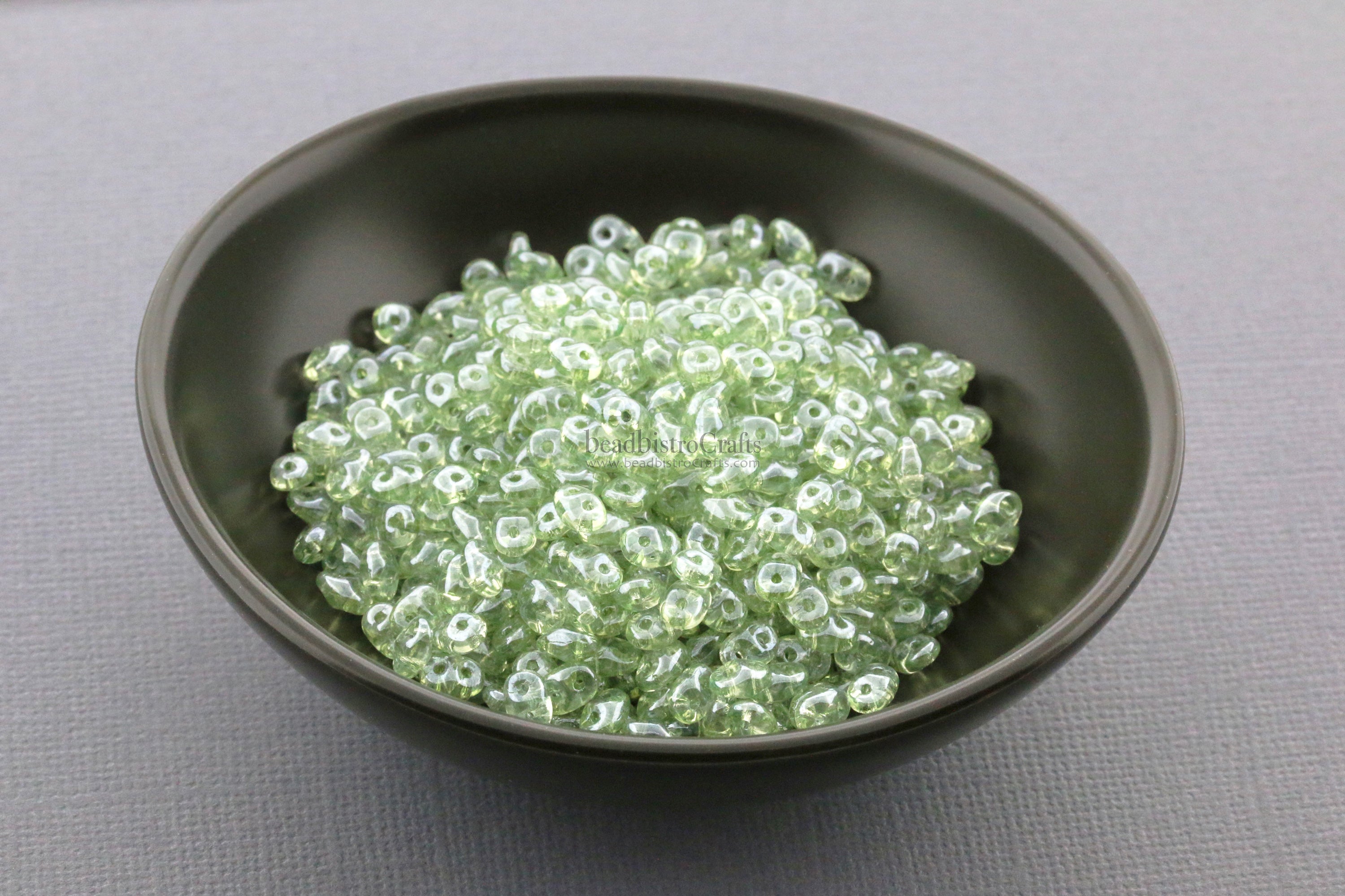 SuperDuo 2.5x5mm Crystal Green Luster 2-Hole Czech Seed Beads ~ 20g