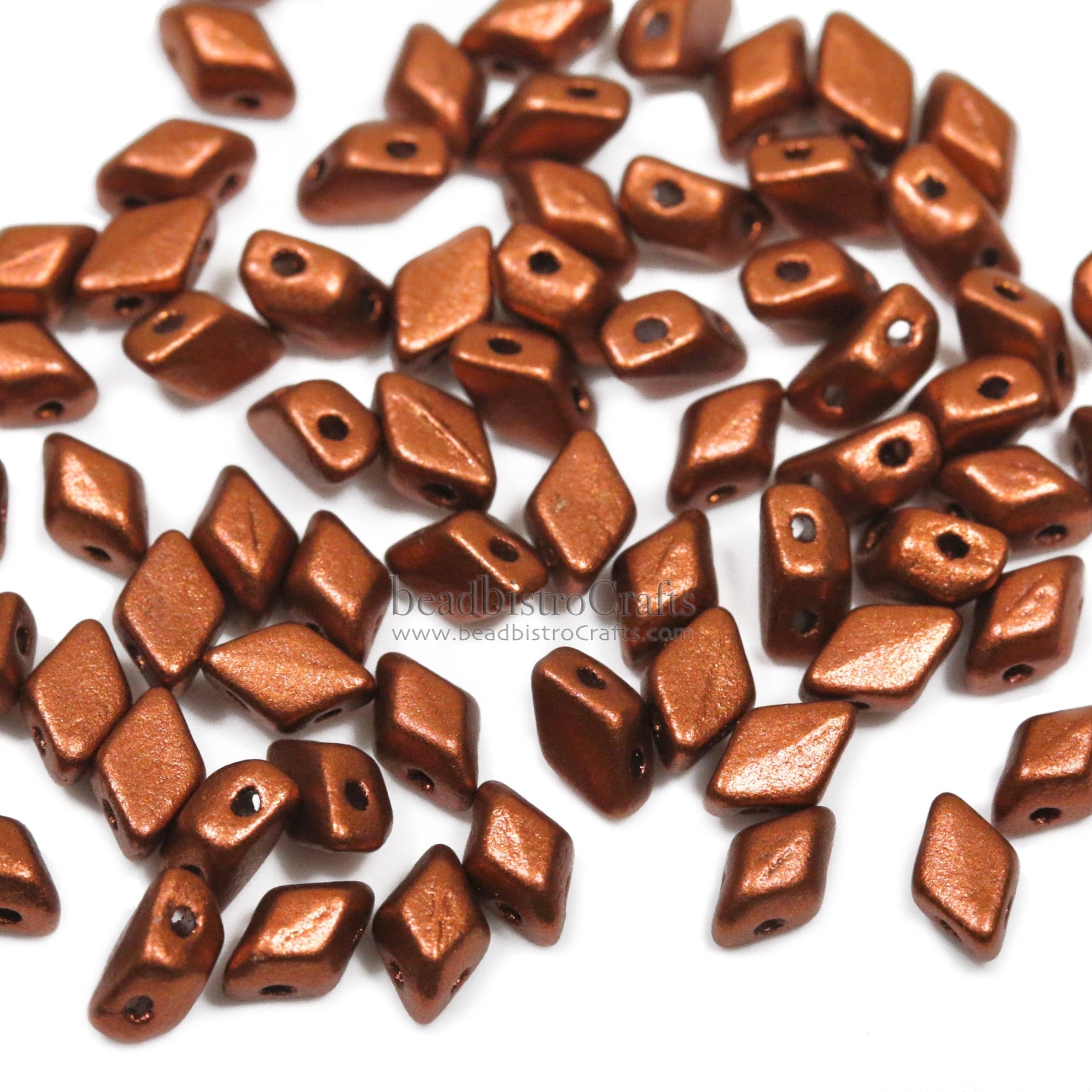 Mini GemDuo Beads 6x4mm Bronze Fire Red 2-Hole Czech Seed Beads ~ 120pcs