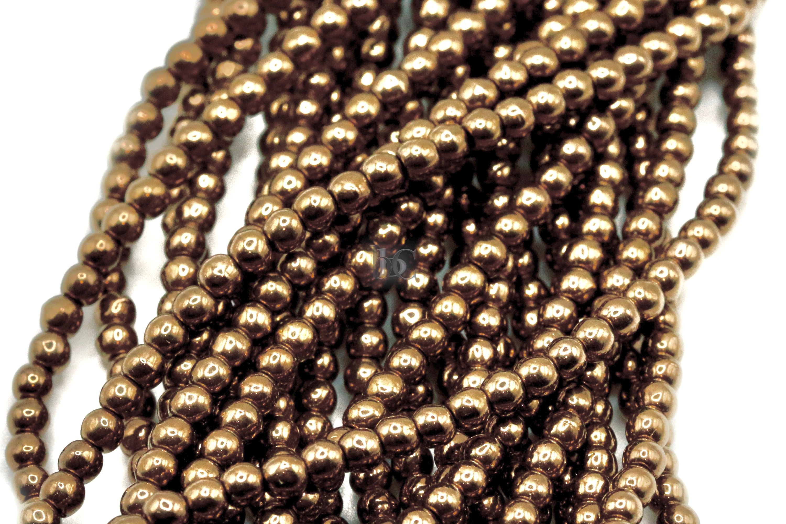 3mm /4mm Czech Glass Round Druck Bead Jet GOLD BRONZE