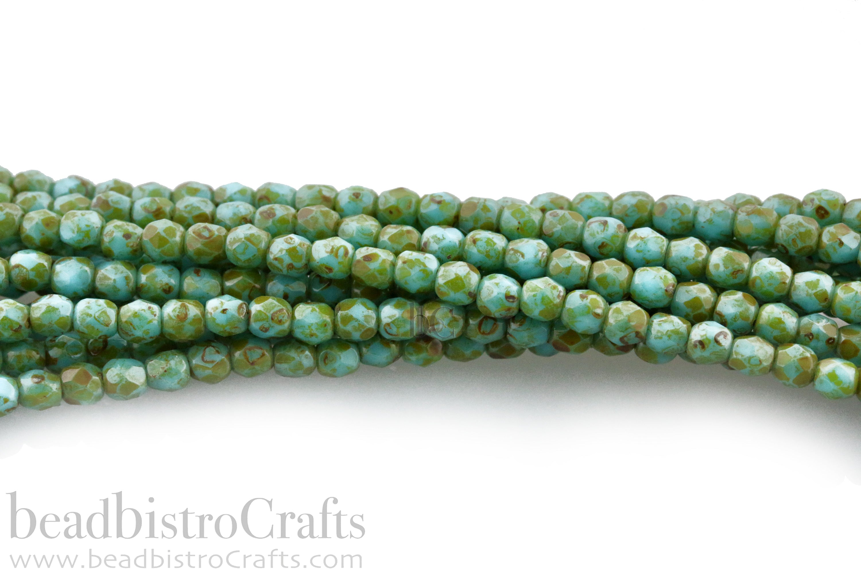 Opaque Blue Turquoise Travertine, 3mm Round Fire Polish Beads (50pcs)