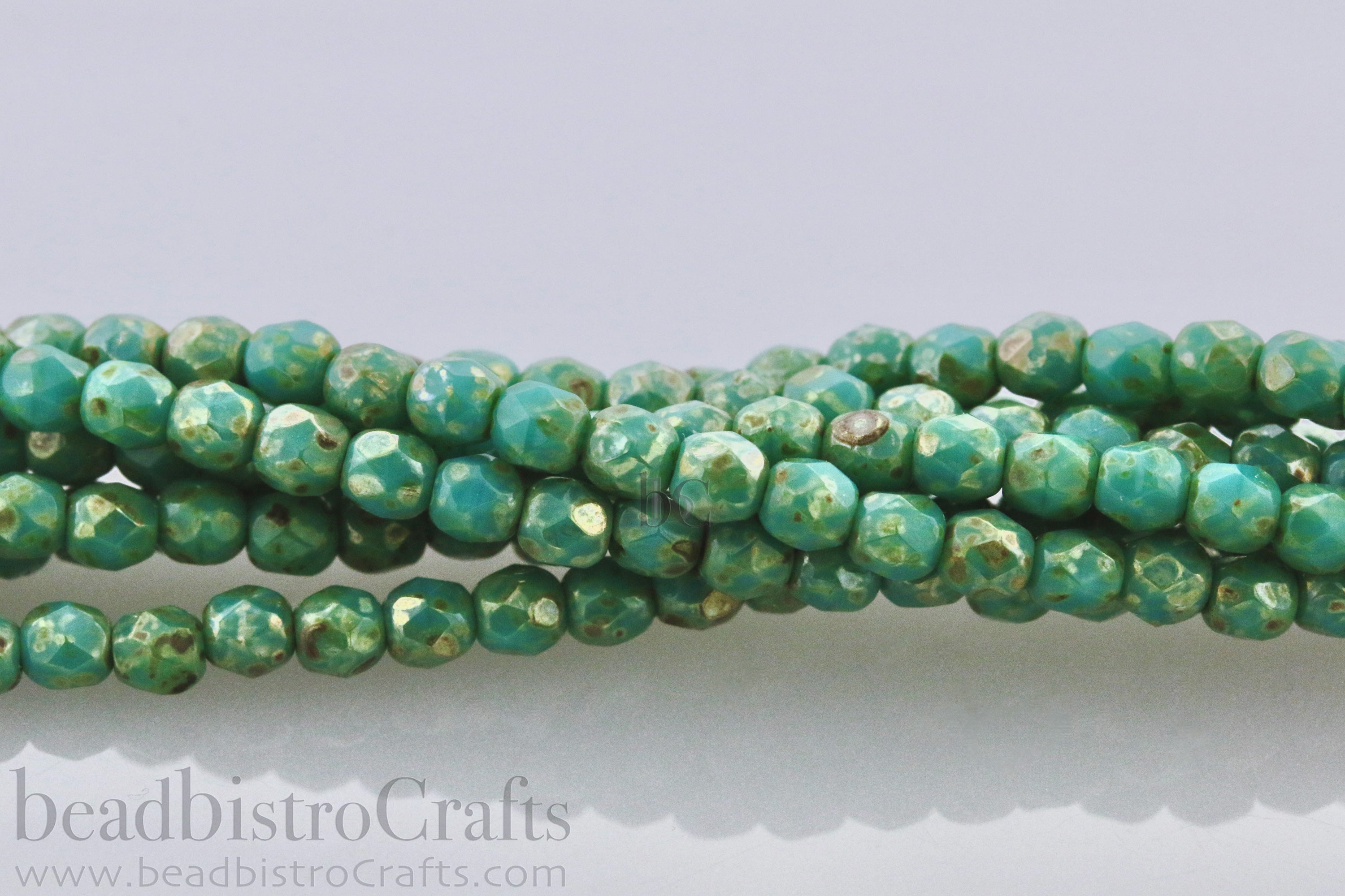 Opaque Green Turquoise Silver Picasso, 3mm Round Fire Polish Beads (50pcs)