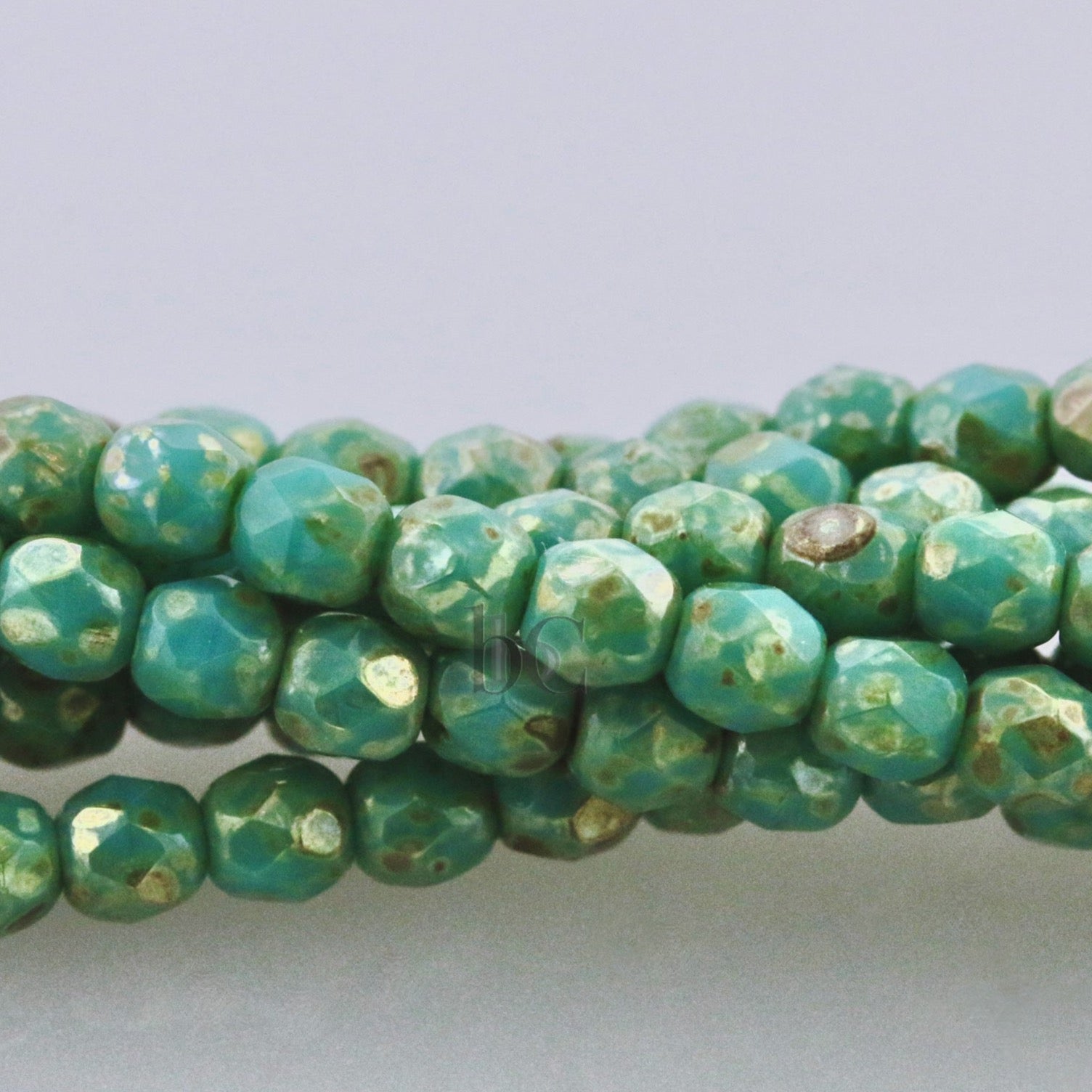 Opaque Green Turquoise Silver Picasso, 3mm Round Fire Polish Beads (50pcs)