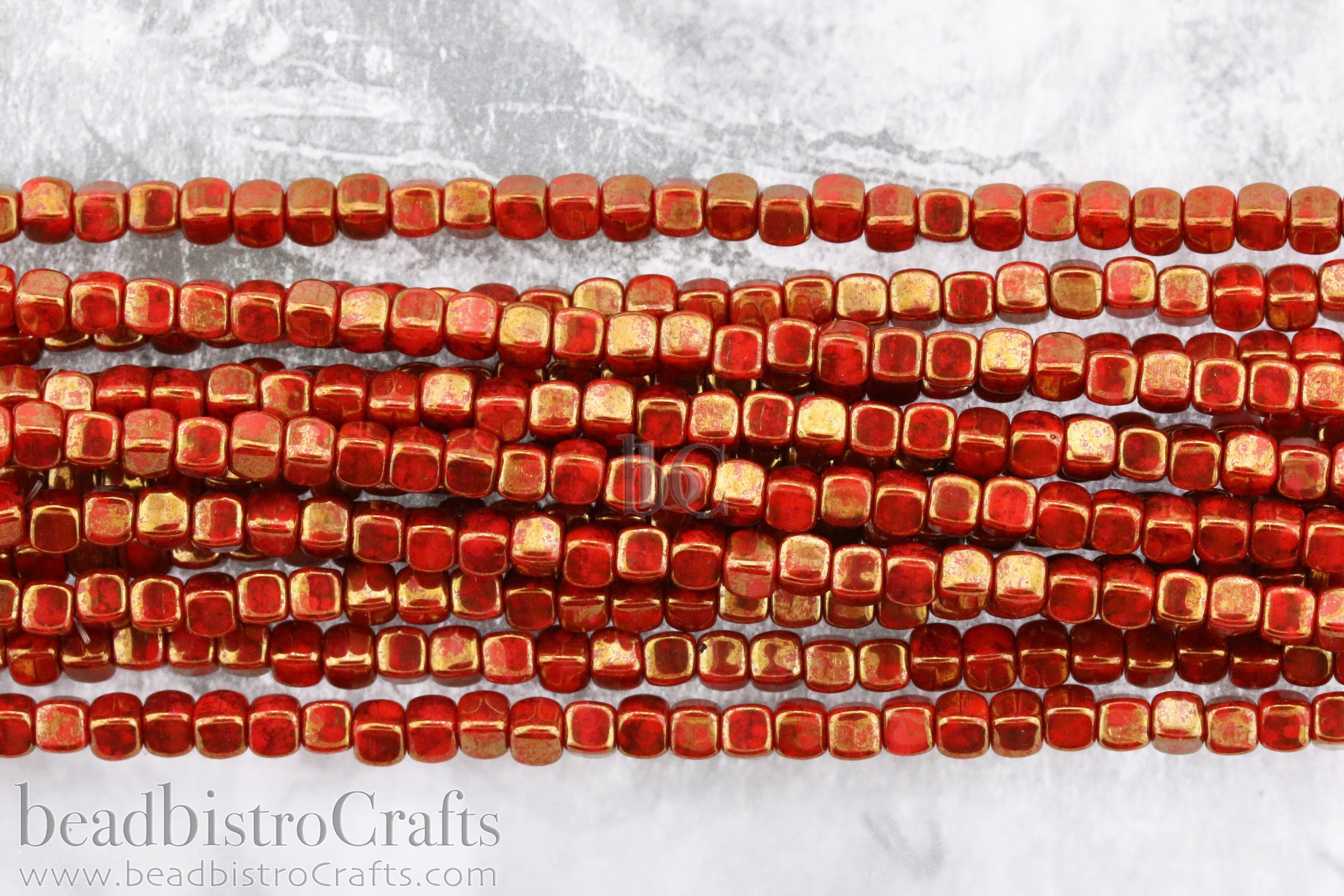 Czech Glass MINI Cube 4x4mm Pressed Glass Bead Persimmon Bronze Teracota Luster (50pc)