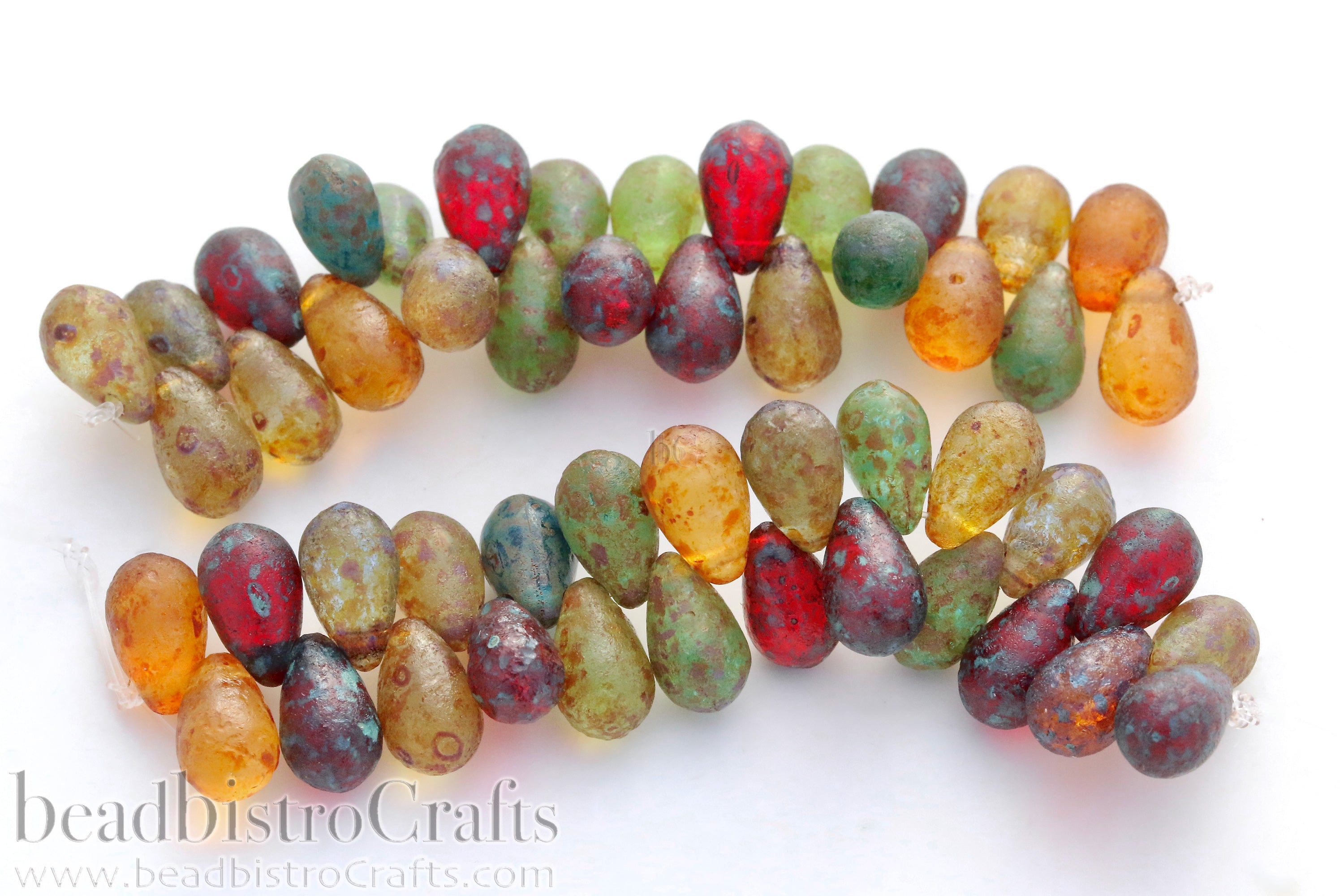 Czech Glass Drop 6x9mm Beads Acid Etched Mixed Transparent Travertine Side-drilled Tear Drop