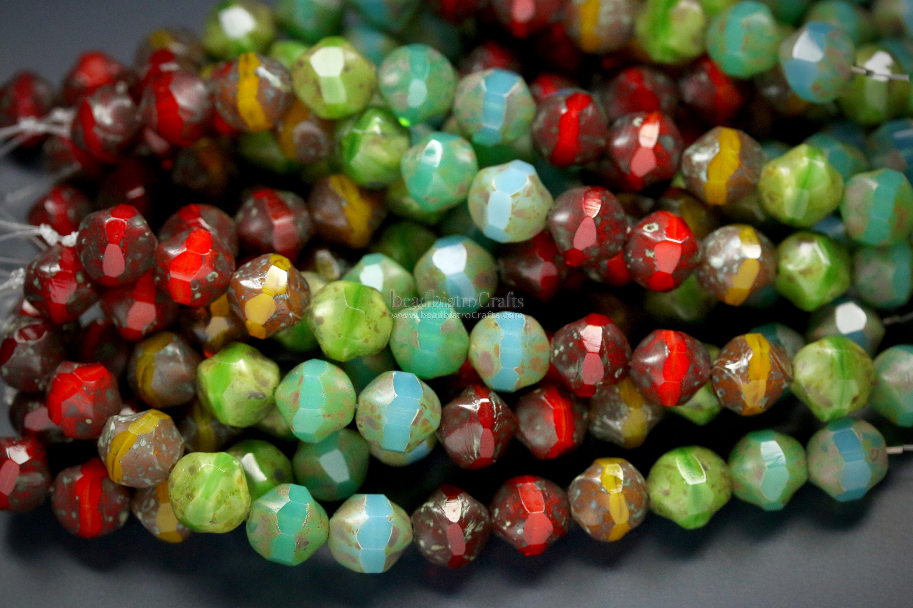 Central Cut Bead 9x10mm Rainbow Colors Travertine Mixed Facetted Czech Glass Beads