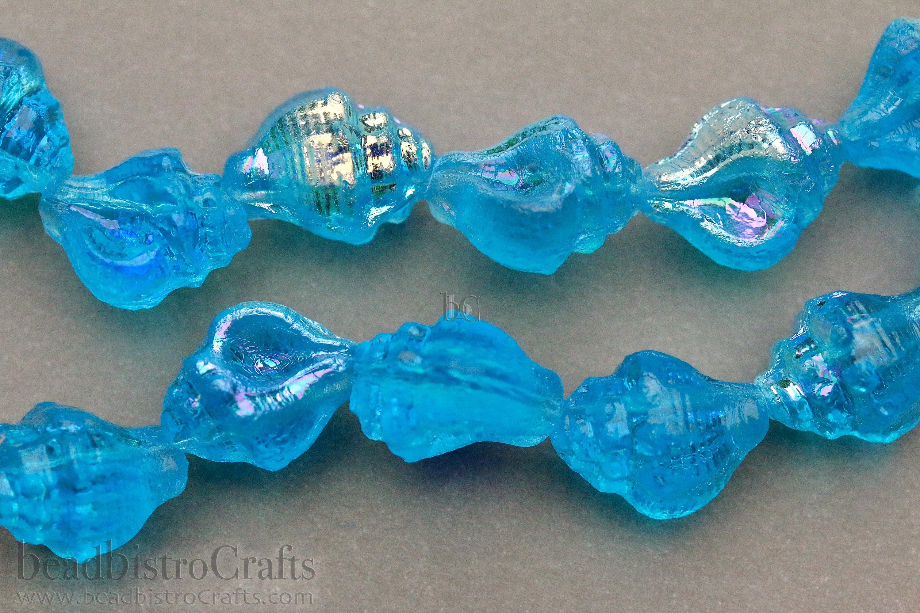 Czech Glass Conch Shell Beads 15x12mm Aqua AB (4pcs)