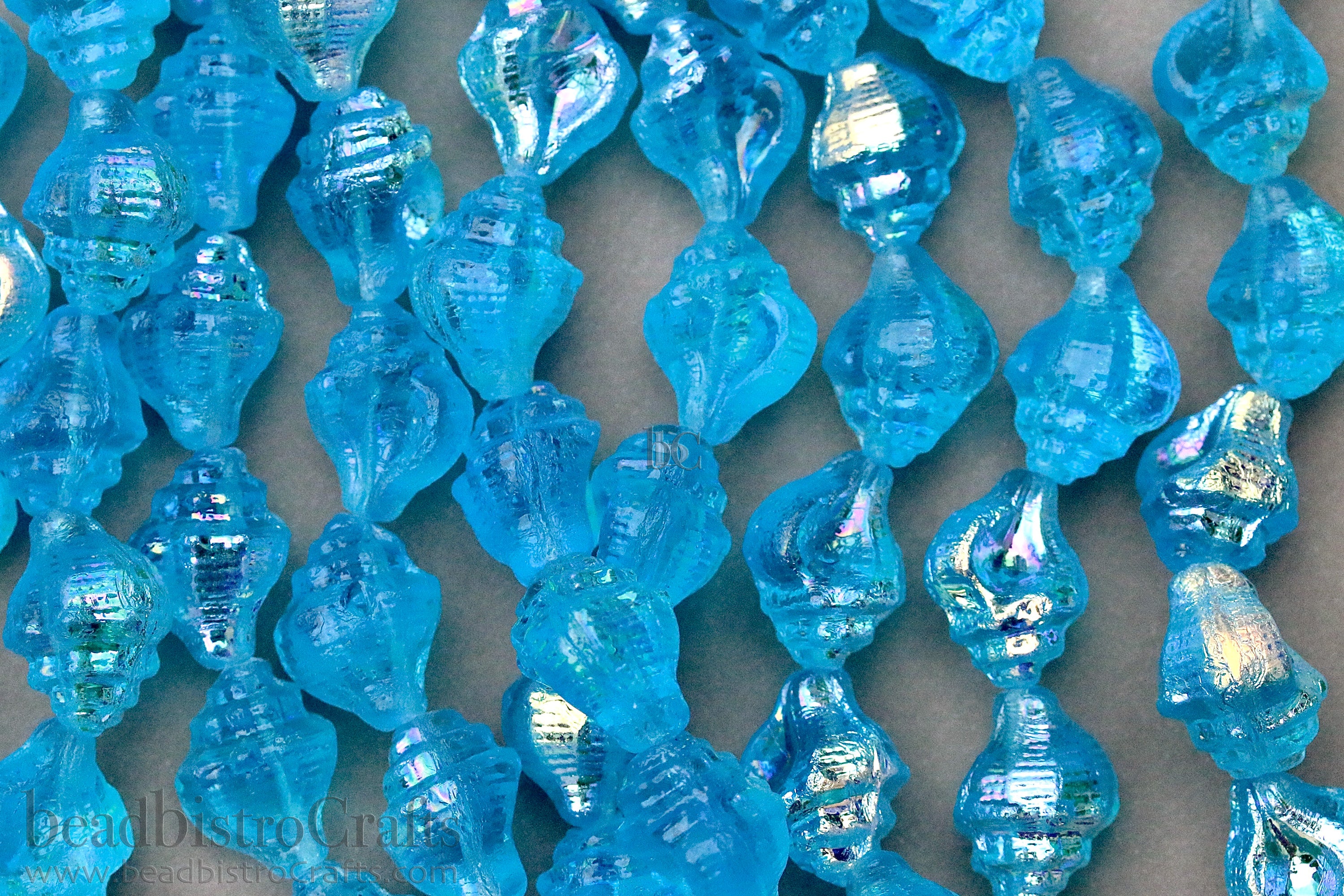 Czech Glass Conch Shell Beads 15x12mm Aqua AB (4pcs)