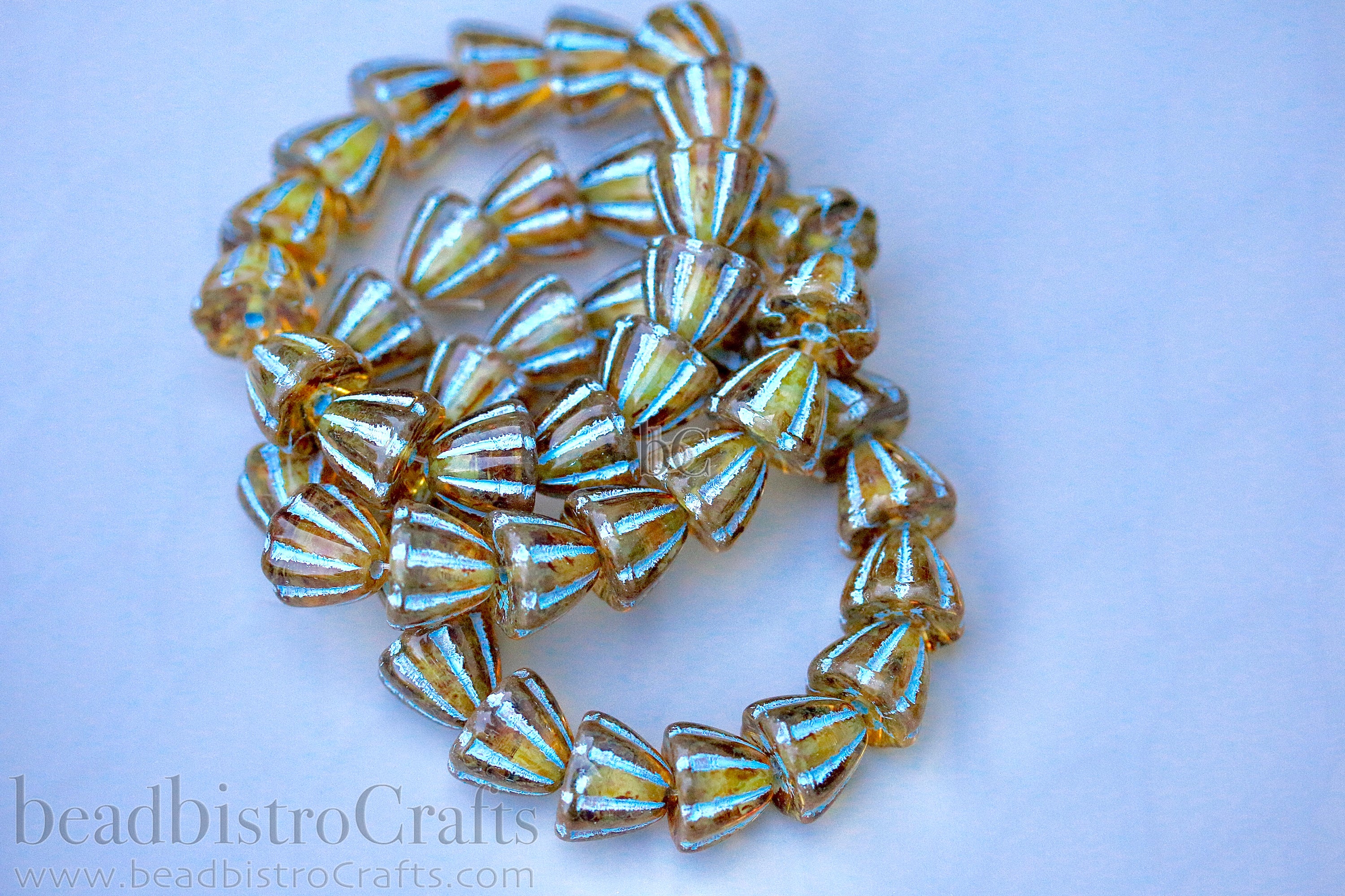 Czech Glass Beads Flower Cupola Beads 7x9mm Crystal Travertine Light Blue Wash (15pcs)