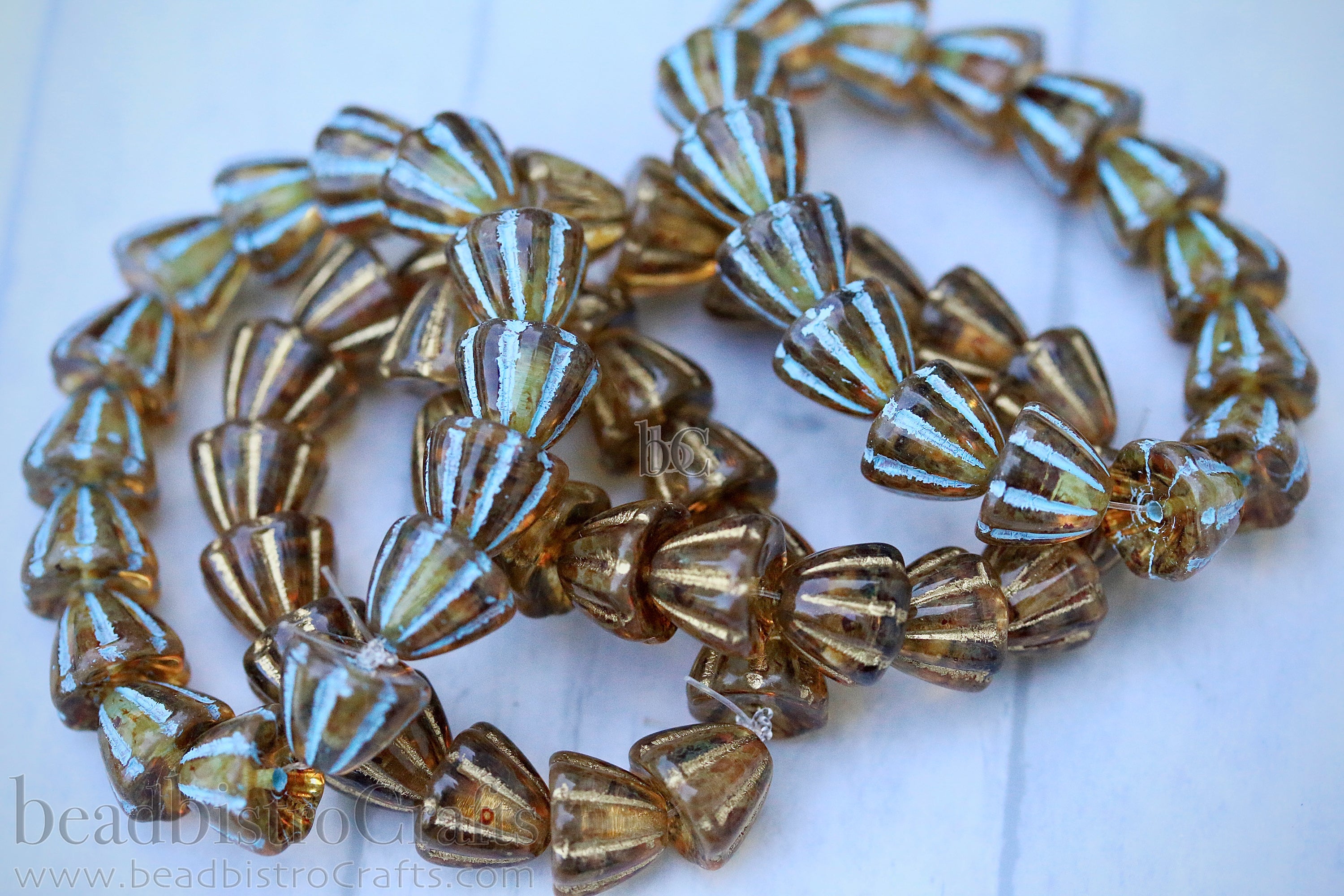 Czech Glass Beads Flower Cupola Beads 7x9mm Crystal Travertine Metallic Gold Wash (15pcs)