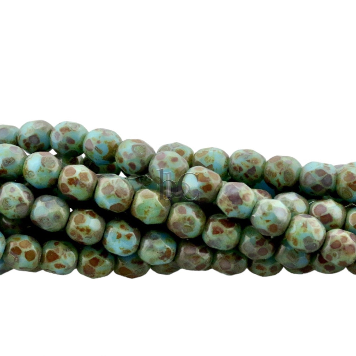 4mm Fire Polish Bead Opaque Blue Turquoise Travertine Round Facetted Czech Glass Beads