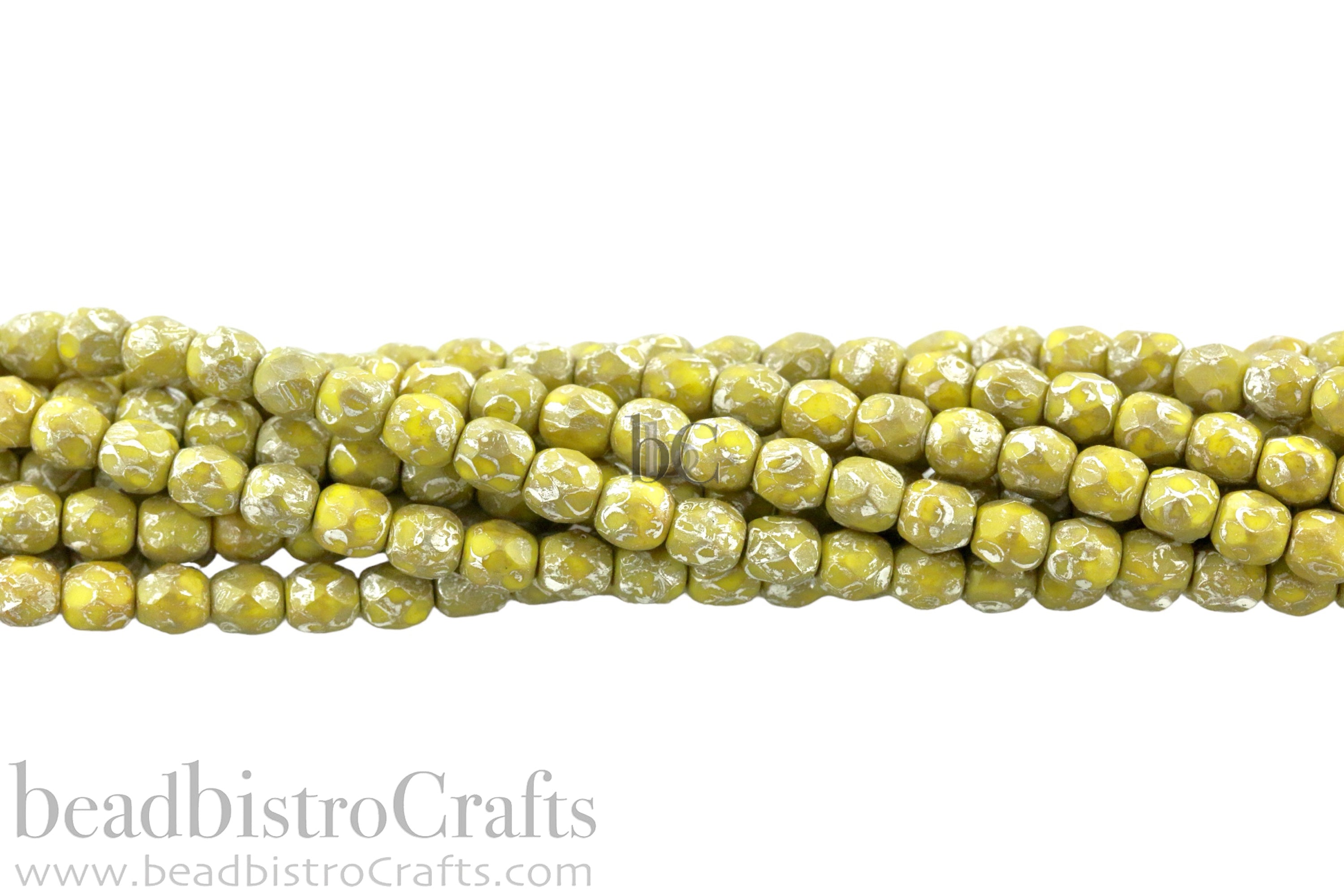 4mm Fire Polish Bead Opaque Lemon Silver Picasso Round Facetted Czech Glass Beads