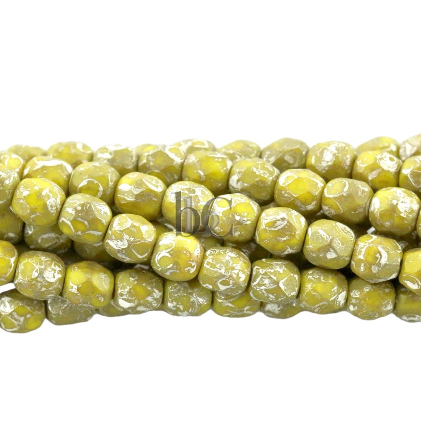 4mm Fire Polish Bead Opaque Lemon Silver Picasso Round Facetted Czech Glass Beads