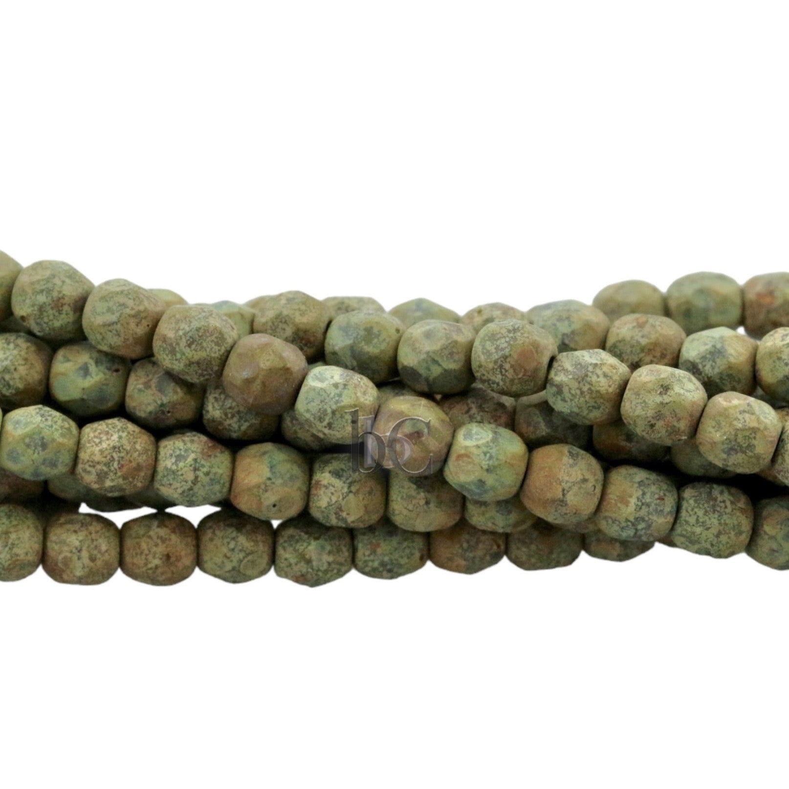 4mm Fire Polish Bead Matte Olive Rustic Travertine Round Facetted Czech Glass Beads