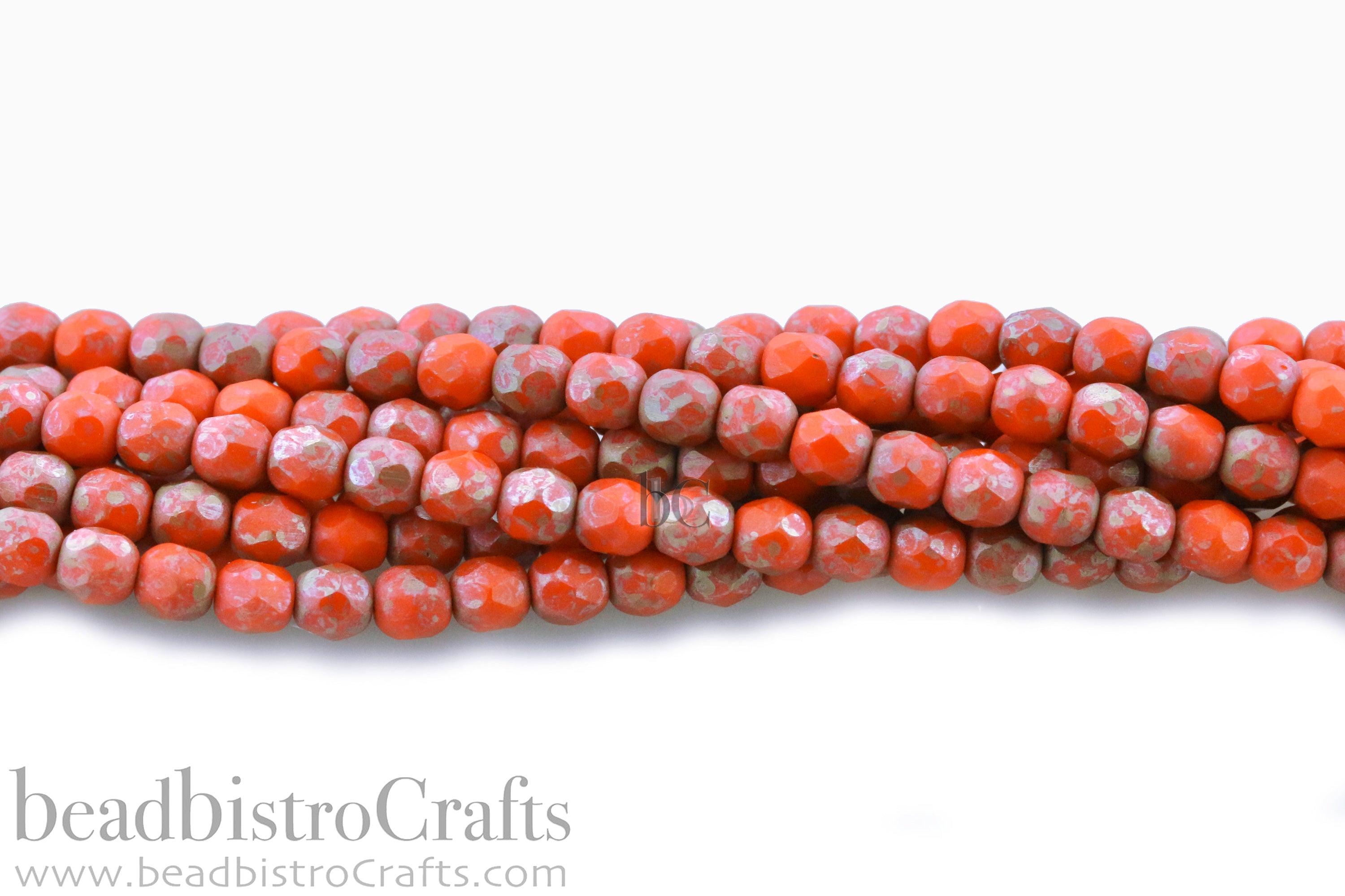 4mm Fire Polish Bead Opaque Persimmon Matte Rembrandt Round Facetted Czech Glass Beads