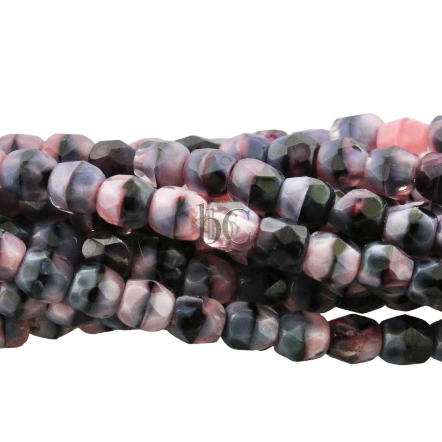 4mm Fire Polish Bead Pink & Black Silk Mix Round Facetted Czech Glass Beads