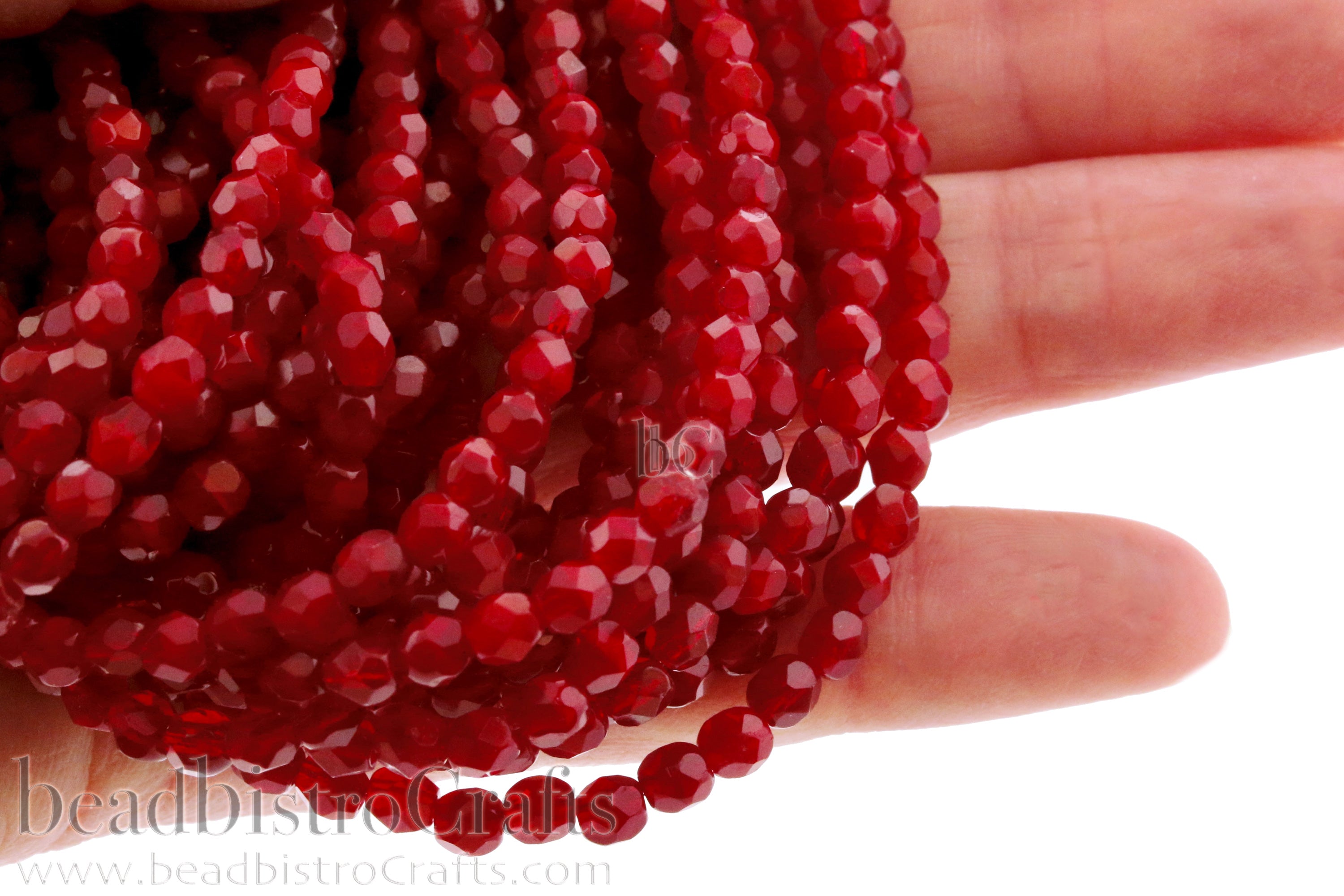 4mm Fire Polish Bead Deep Red Opal Oxblood Round Facetted Czech Glass Beads