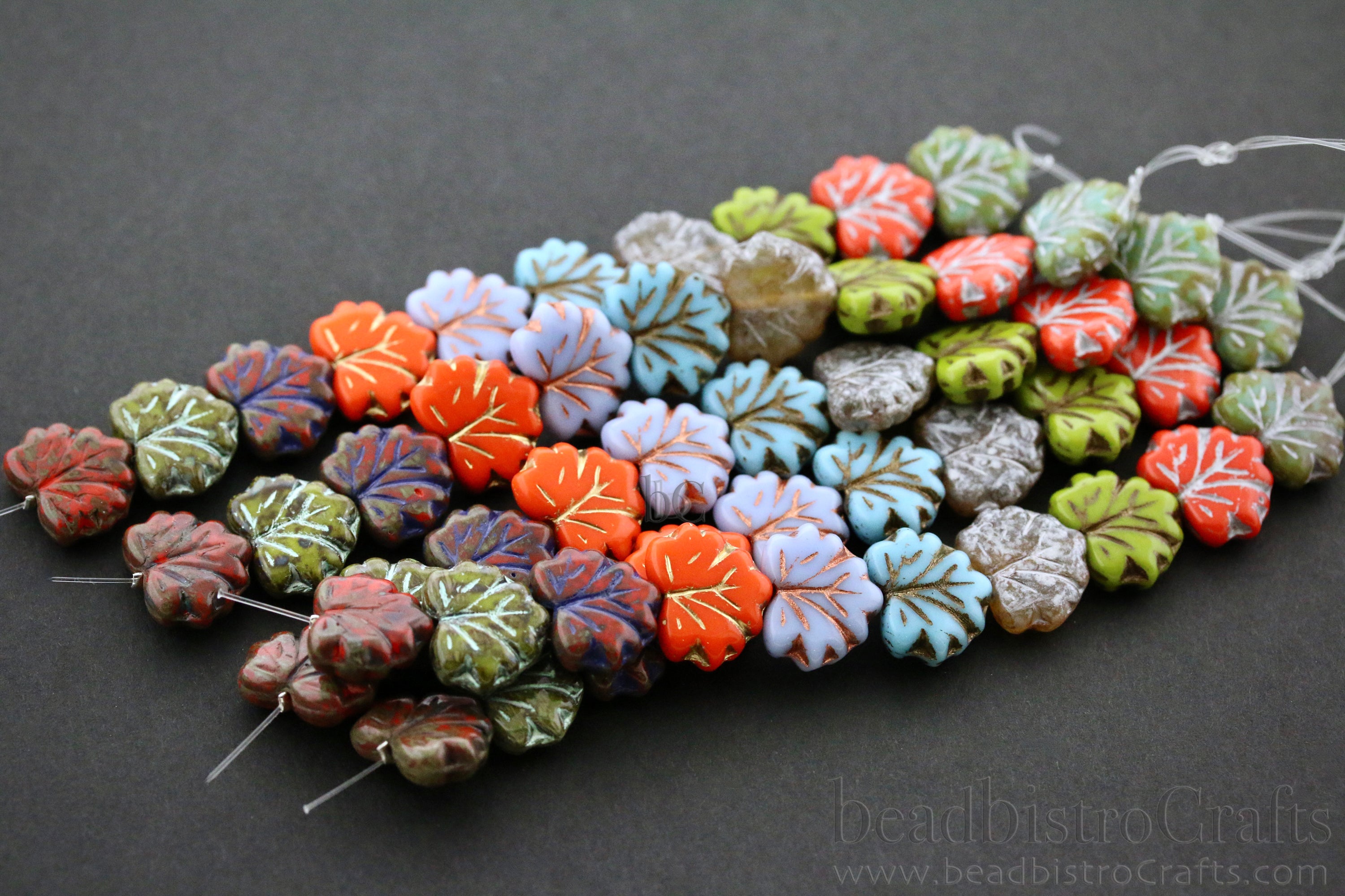 Czech Glass Grape / Maple Leaf Beads 13x10mm FALL COLORS Mix Strand (10pcs)