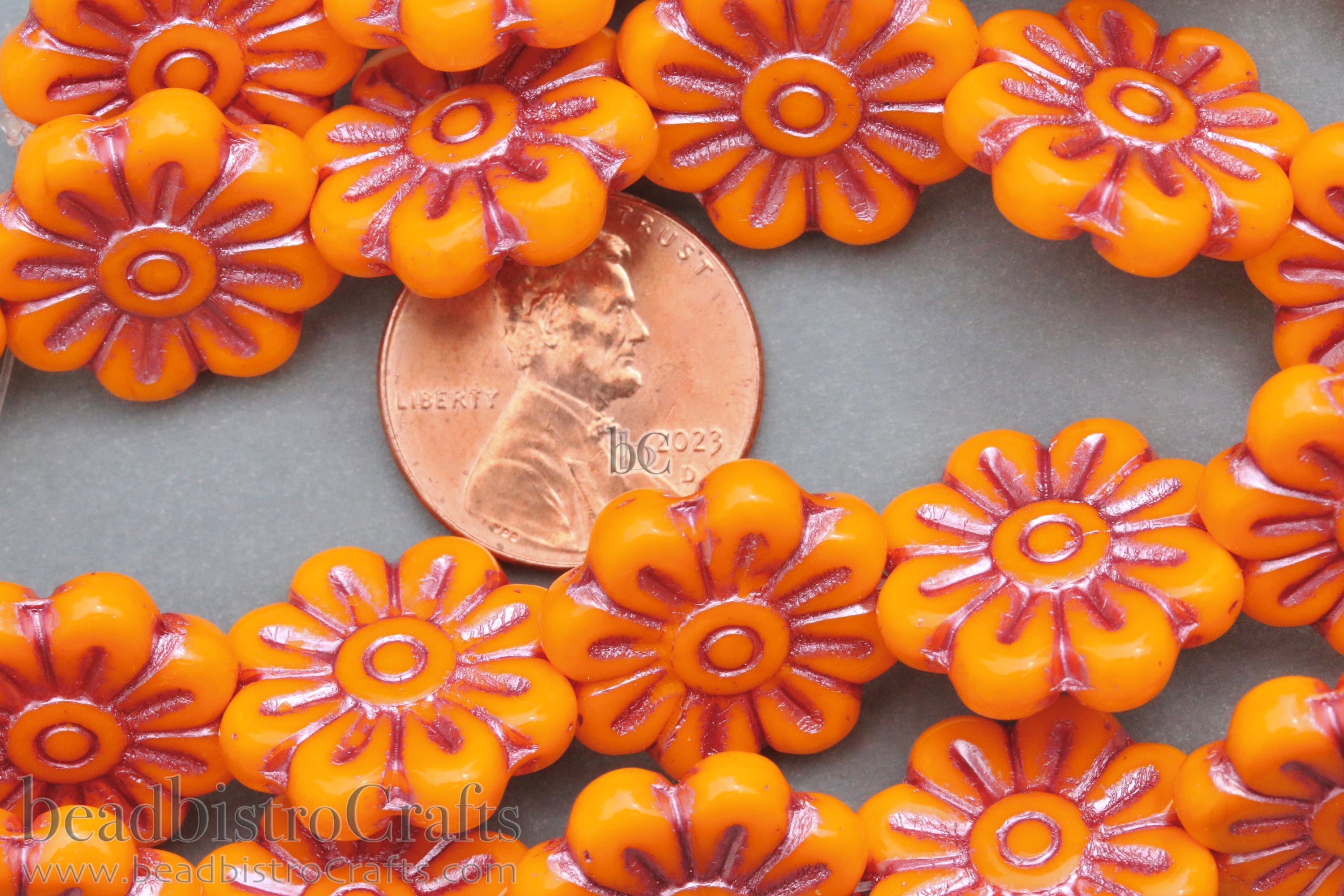 Czech Glass Daisy Flower Beads 18mm Opaque Tangerine Metallic Pink Wash (4pcs)