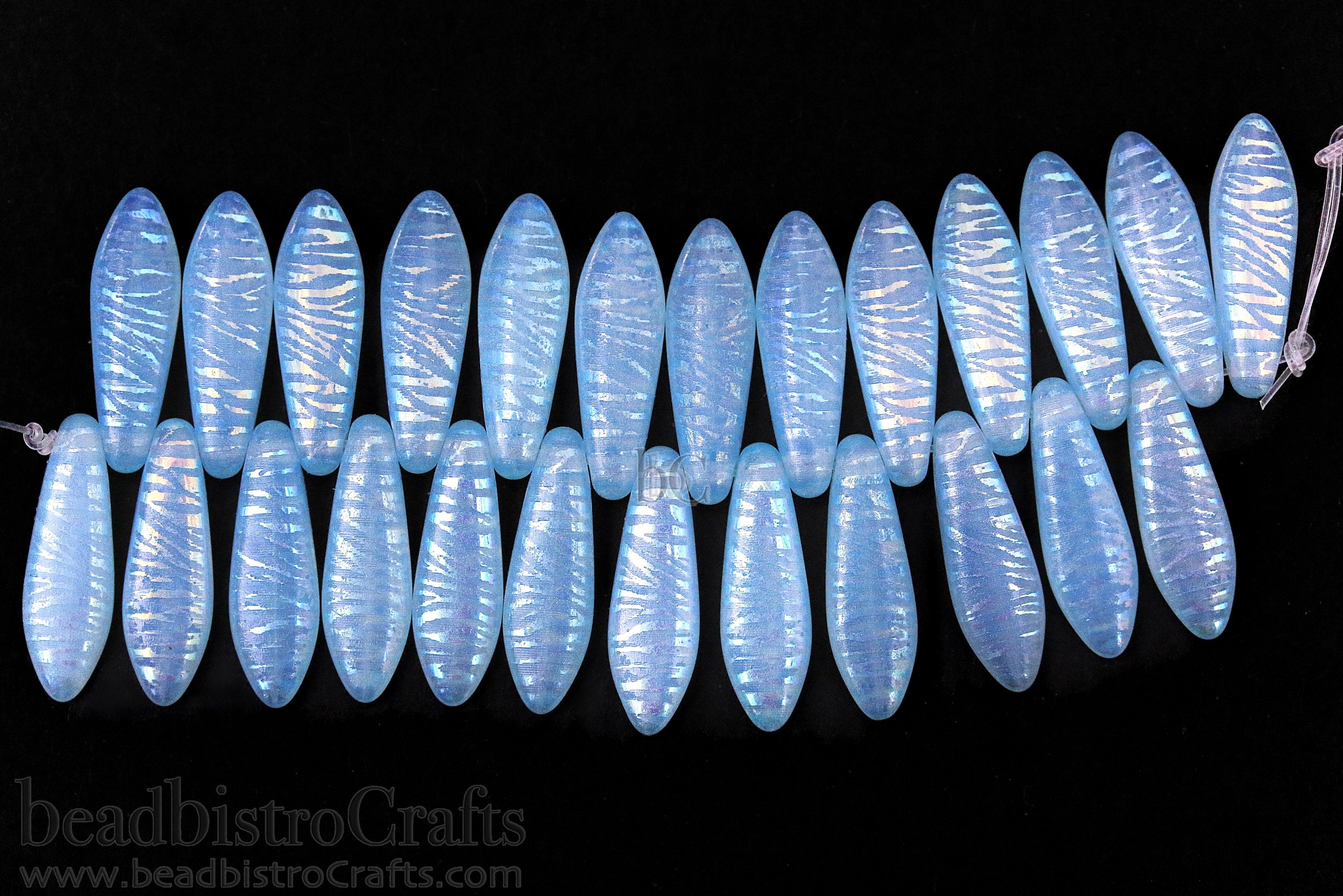 Czech Glass Dagger 16x5mm Beads Laser Tattoo Aqua Opal AB Zebra Design