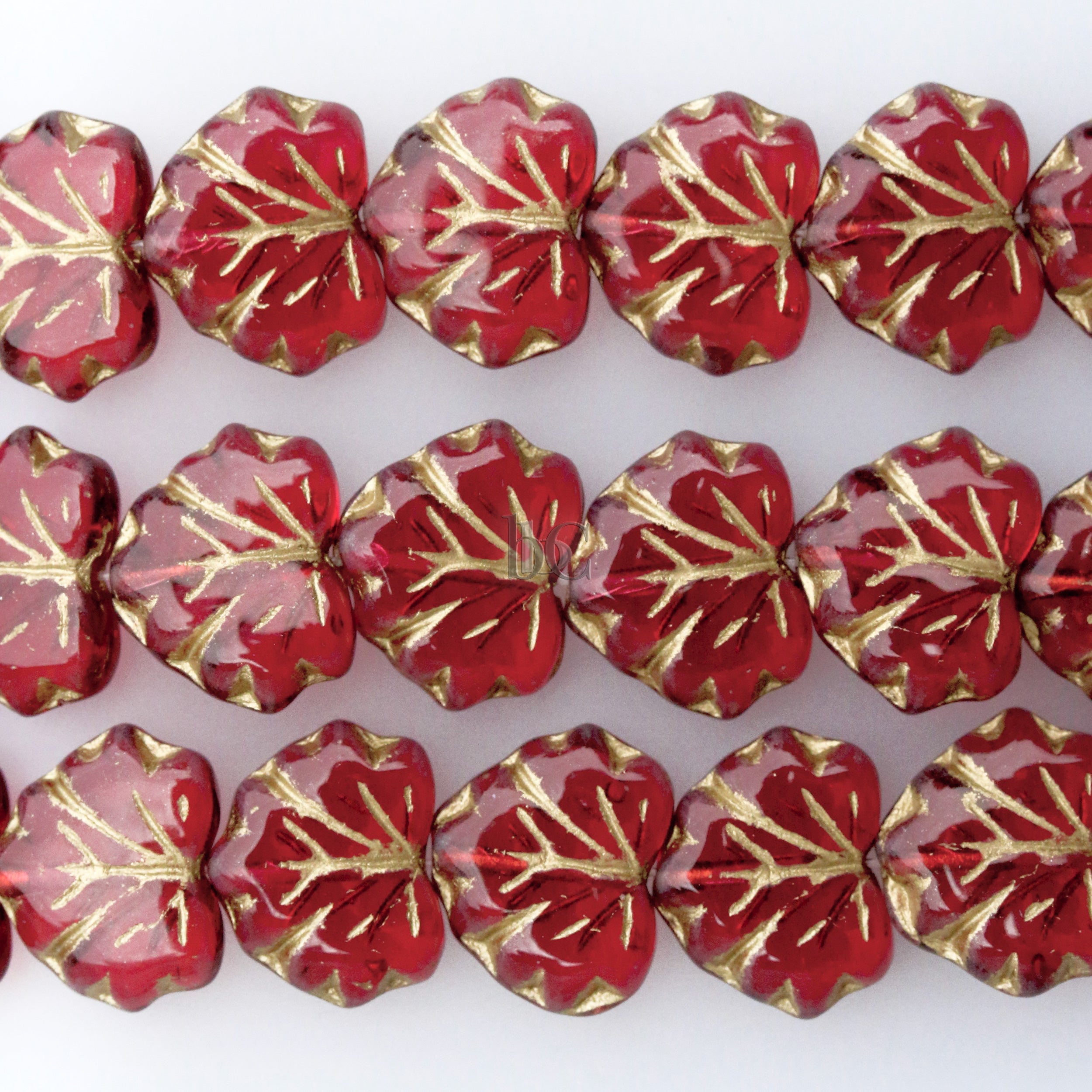 Czech Glass Grape / Maple Leaf Beads 13x10mm Transparent Fuchsia / Ruby Gold Wash (12pcs)