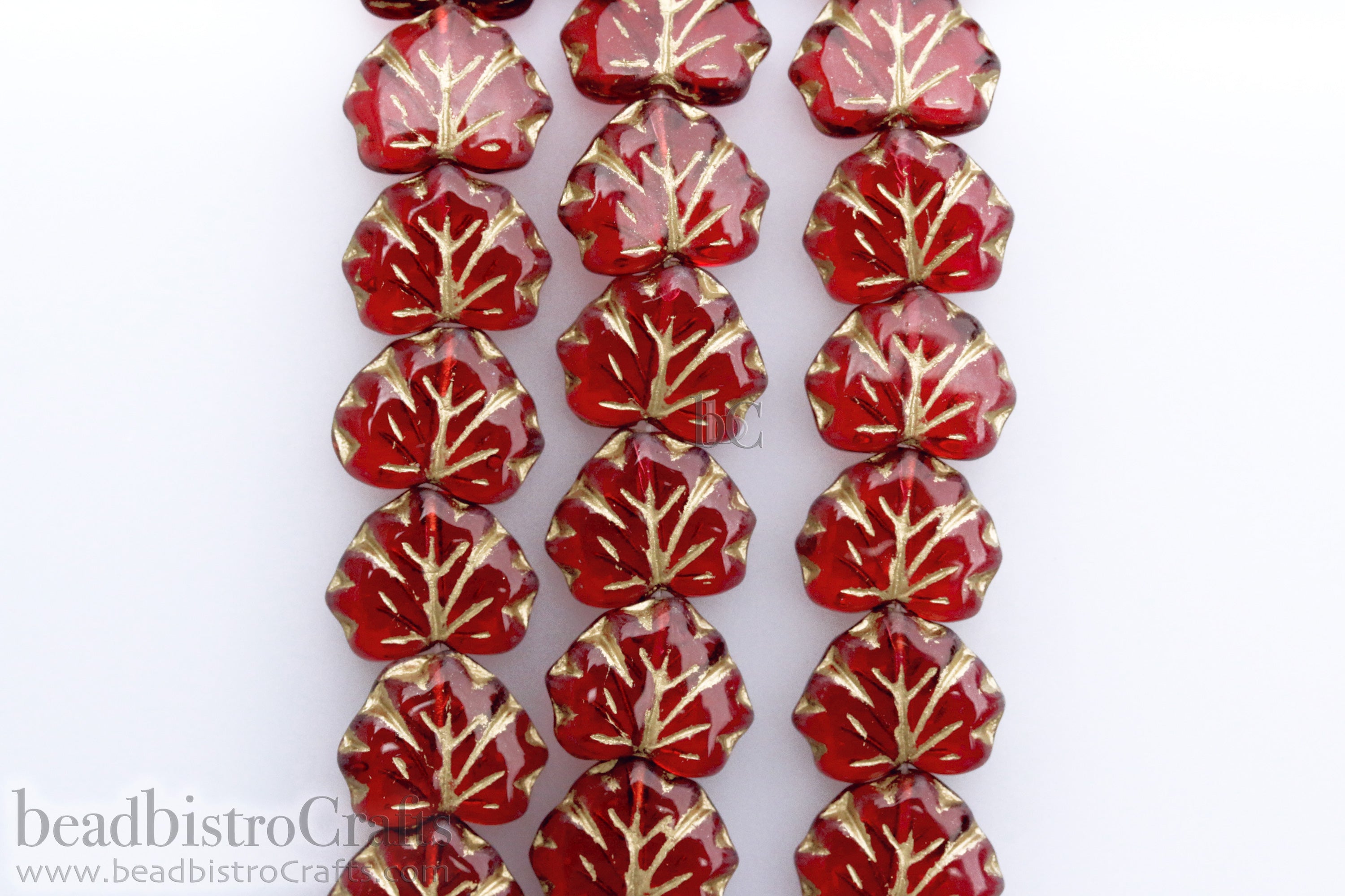 Czech Glass Grape / Maple Leaf Beads 13x10mm Transparent Fuchsia / Ruby Gold Wash (12pcs)