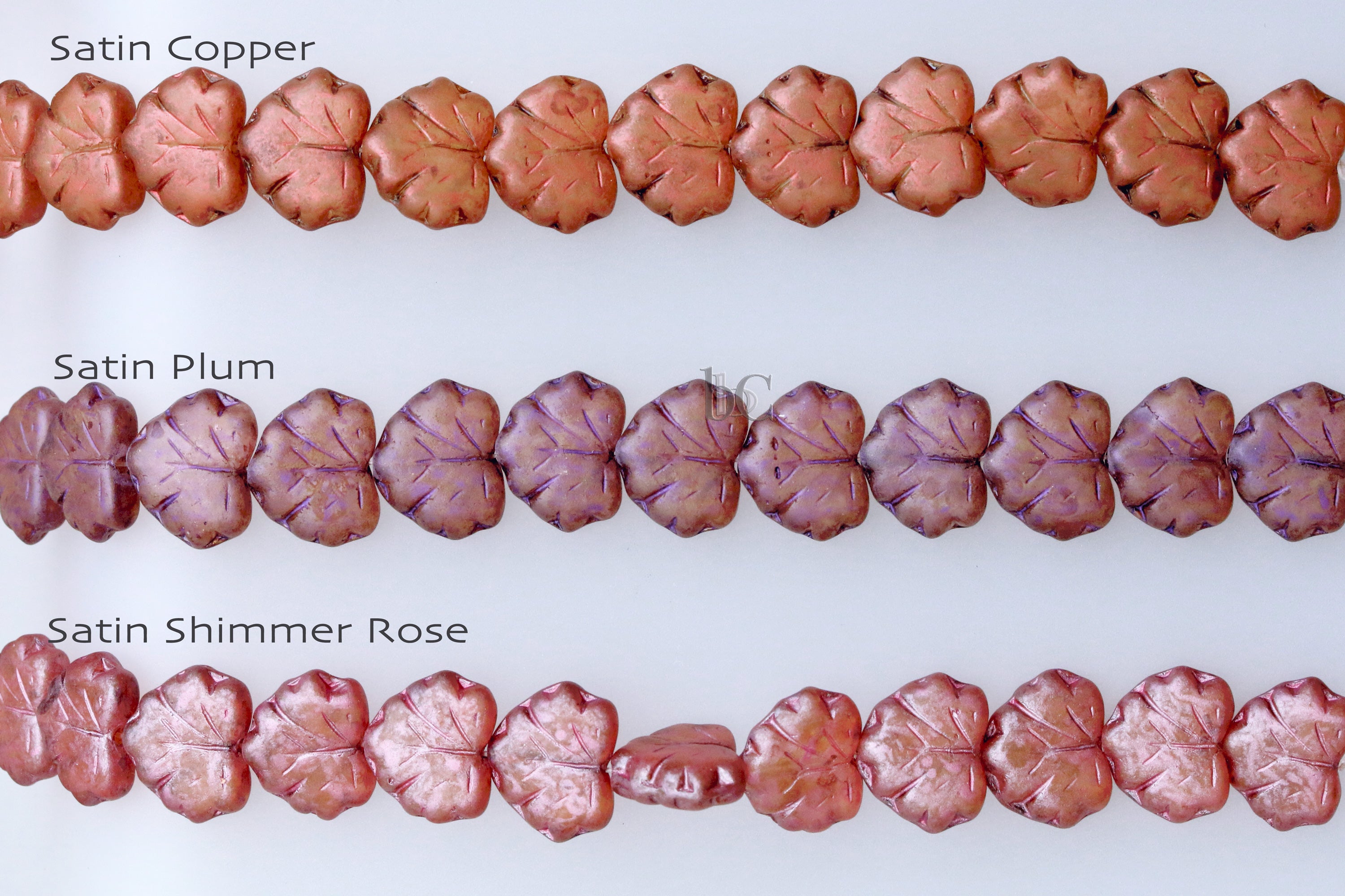 Czech Glass Grape / Maple Leaf Beads 13x10mm Satin Metallic finishes (12pcs)