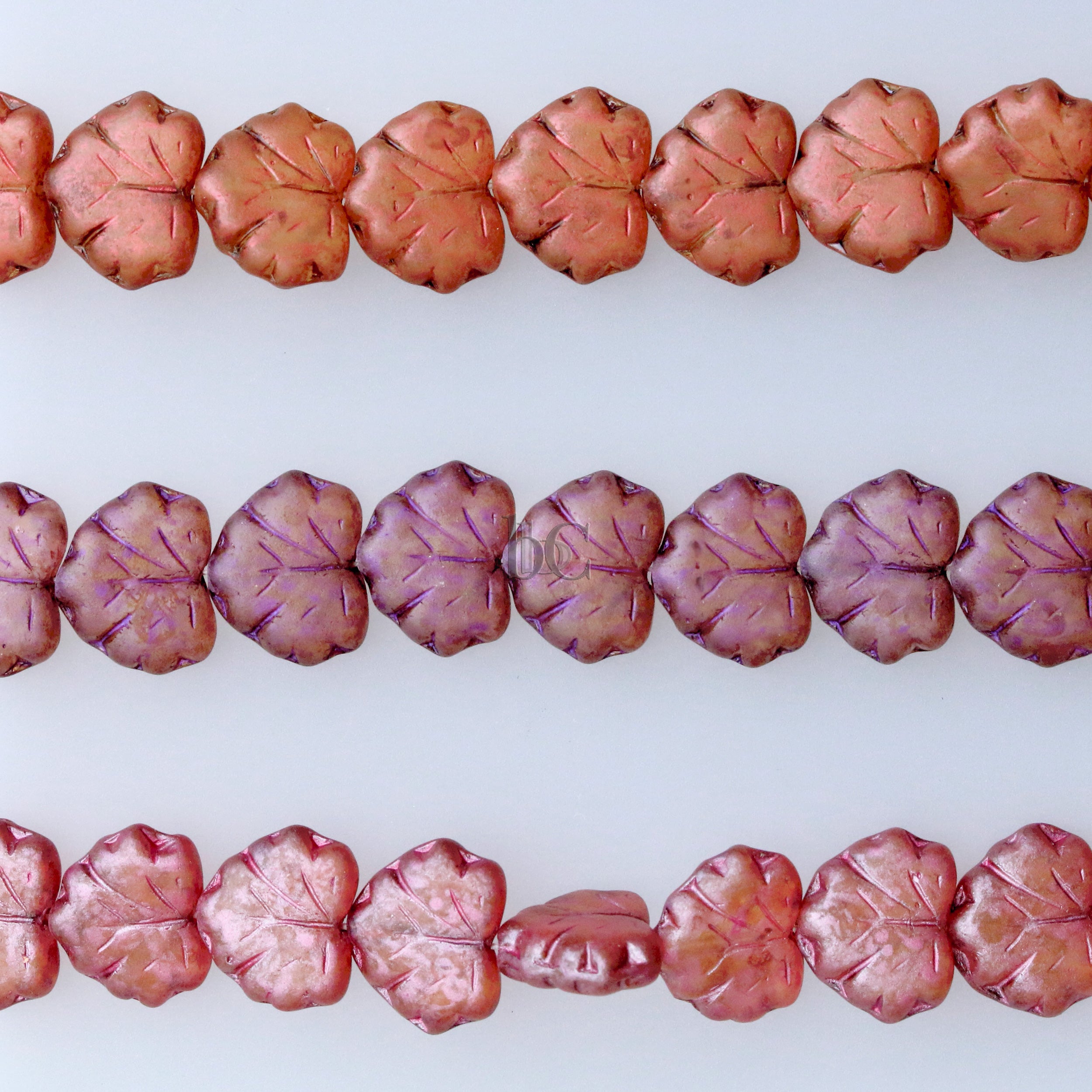 Czech Glass Grape / Maple Leaf Beads 13x10mm Satin Metallic finishes (12pcs)