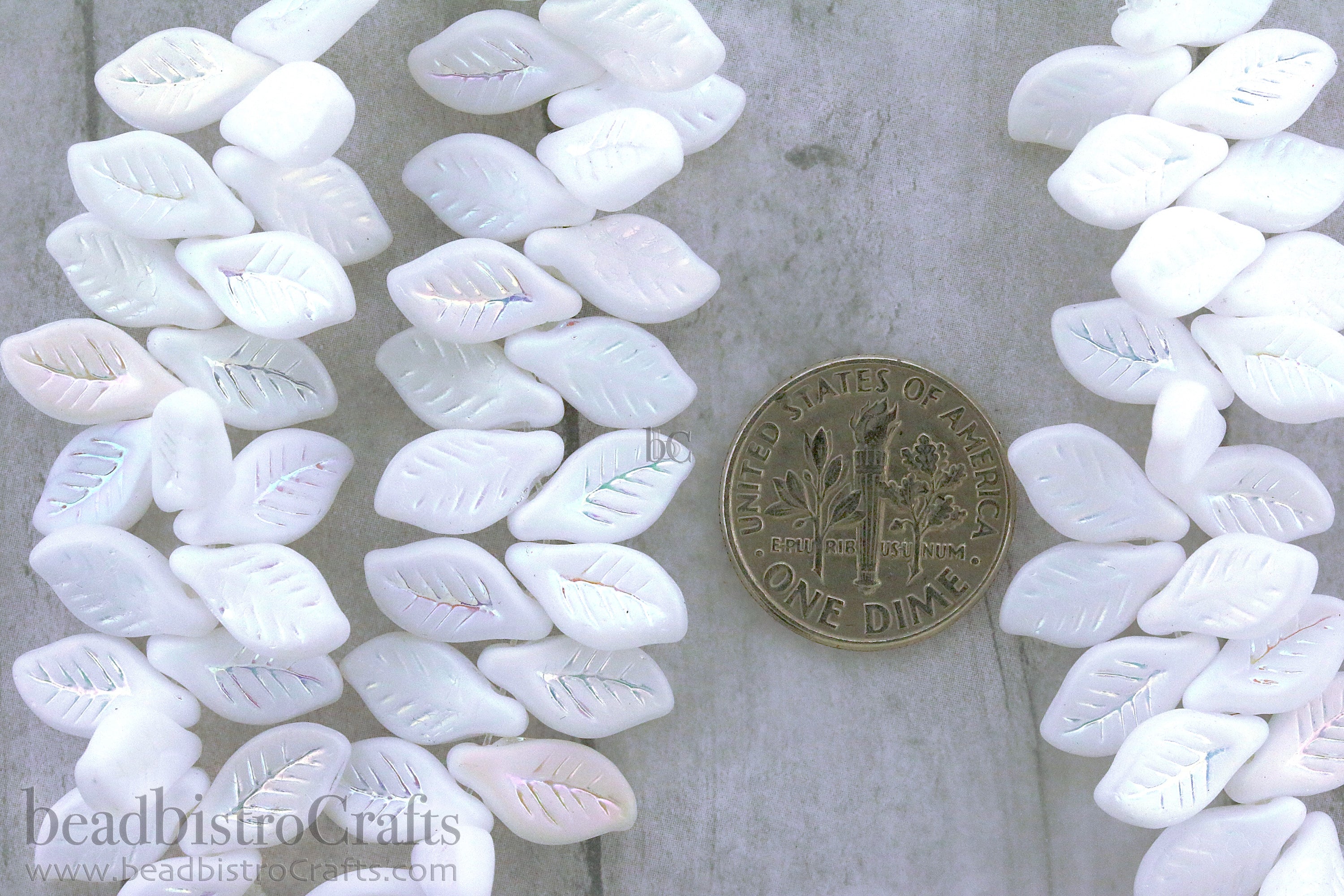 Czech Glass Bay Leaf Beads 6x12mm Alabaster Matte Full AB (20pcs)