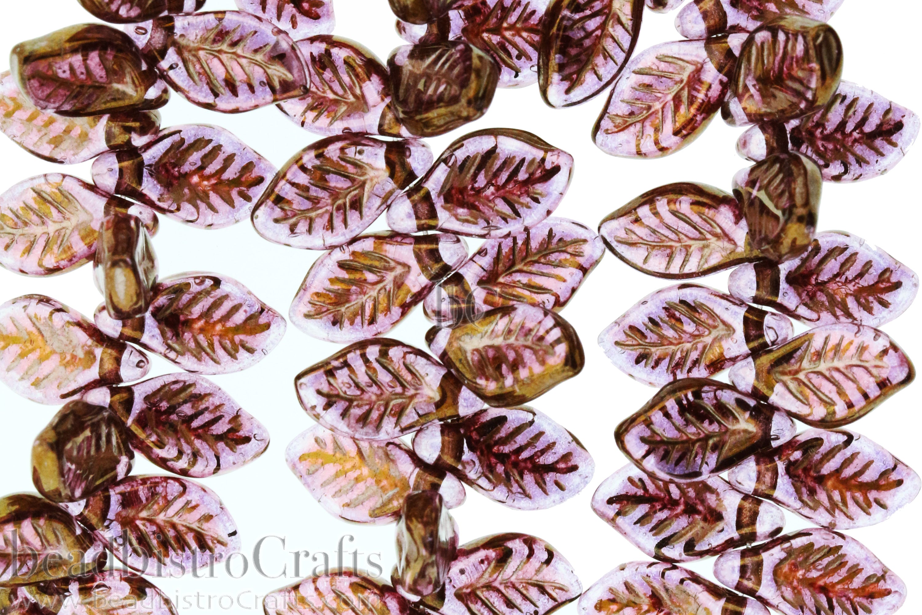 Czech Glass Bay Leaf Beads 6x12mm Crystal Gold Bronze Luster (20pcs)