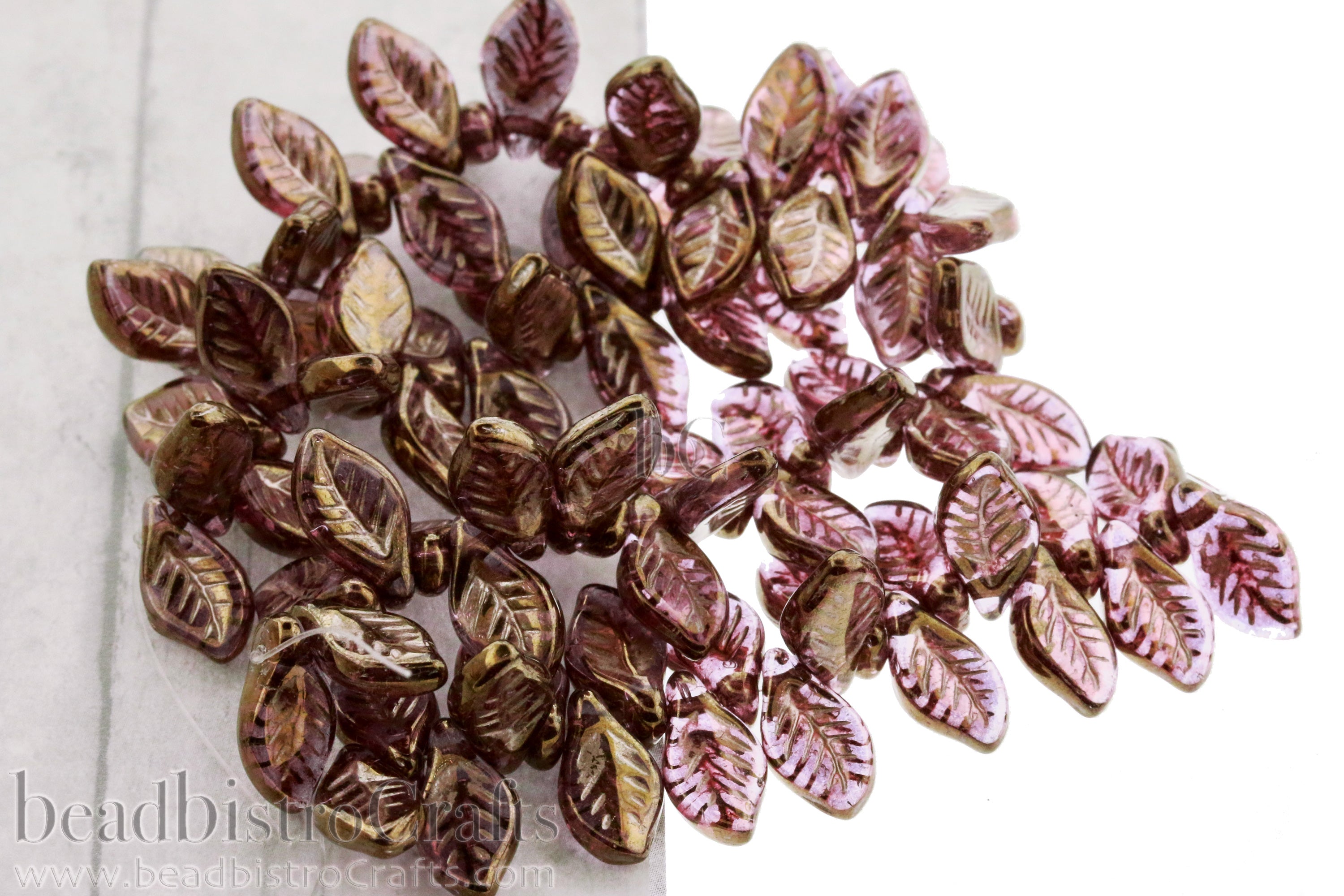 Czech Glass Bay Leaf Beads 6x12mm Crystal Gold Bronze Luster (20pcs)