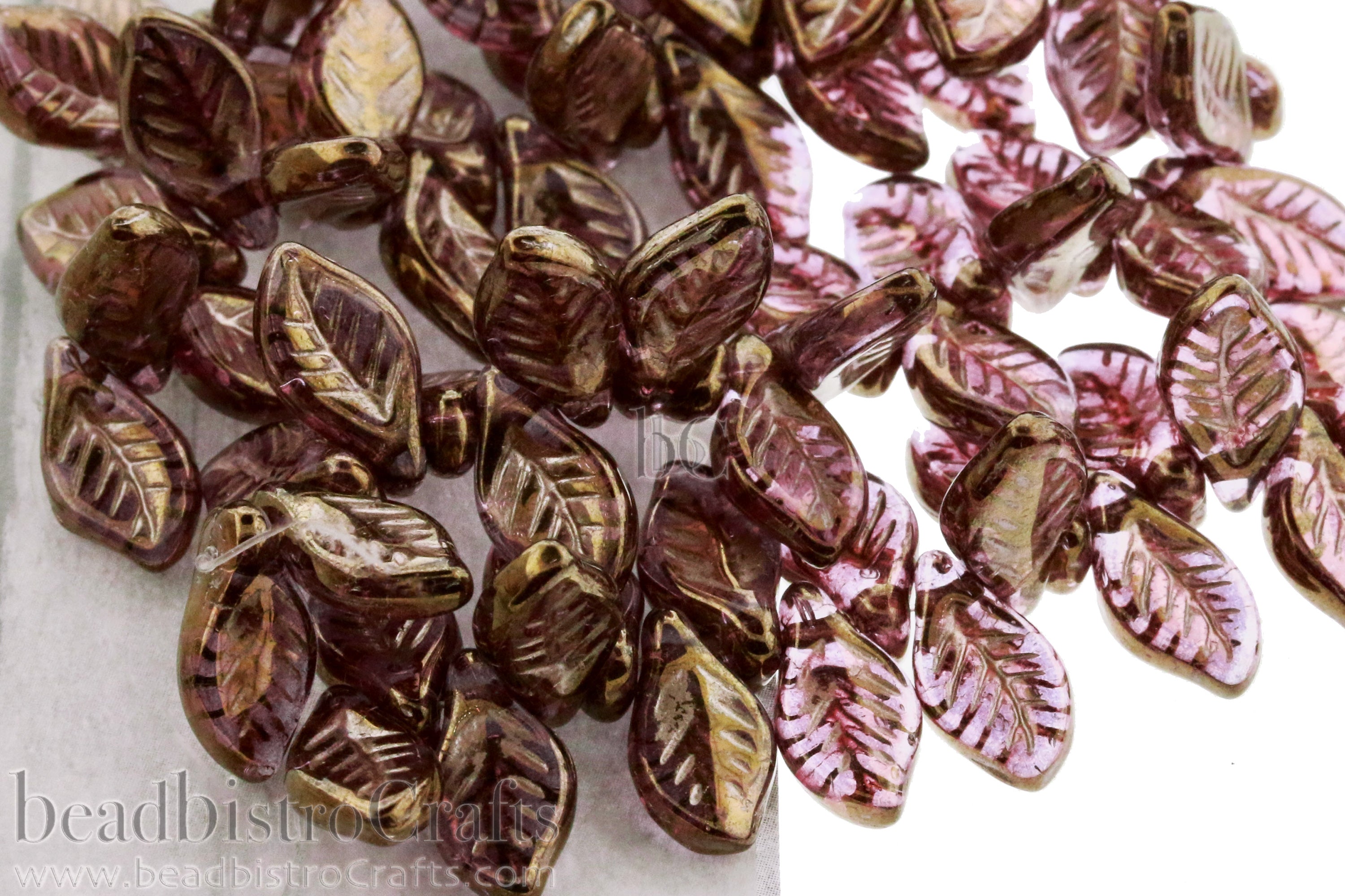 Czech Glass Bay Leaf Beads 6x12mm Crystal Gold Bronze Luster (20pcs)