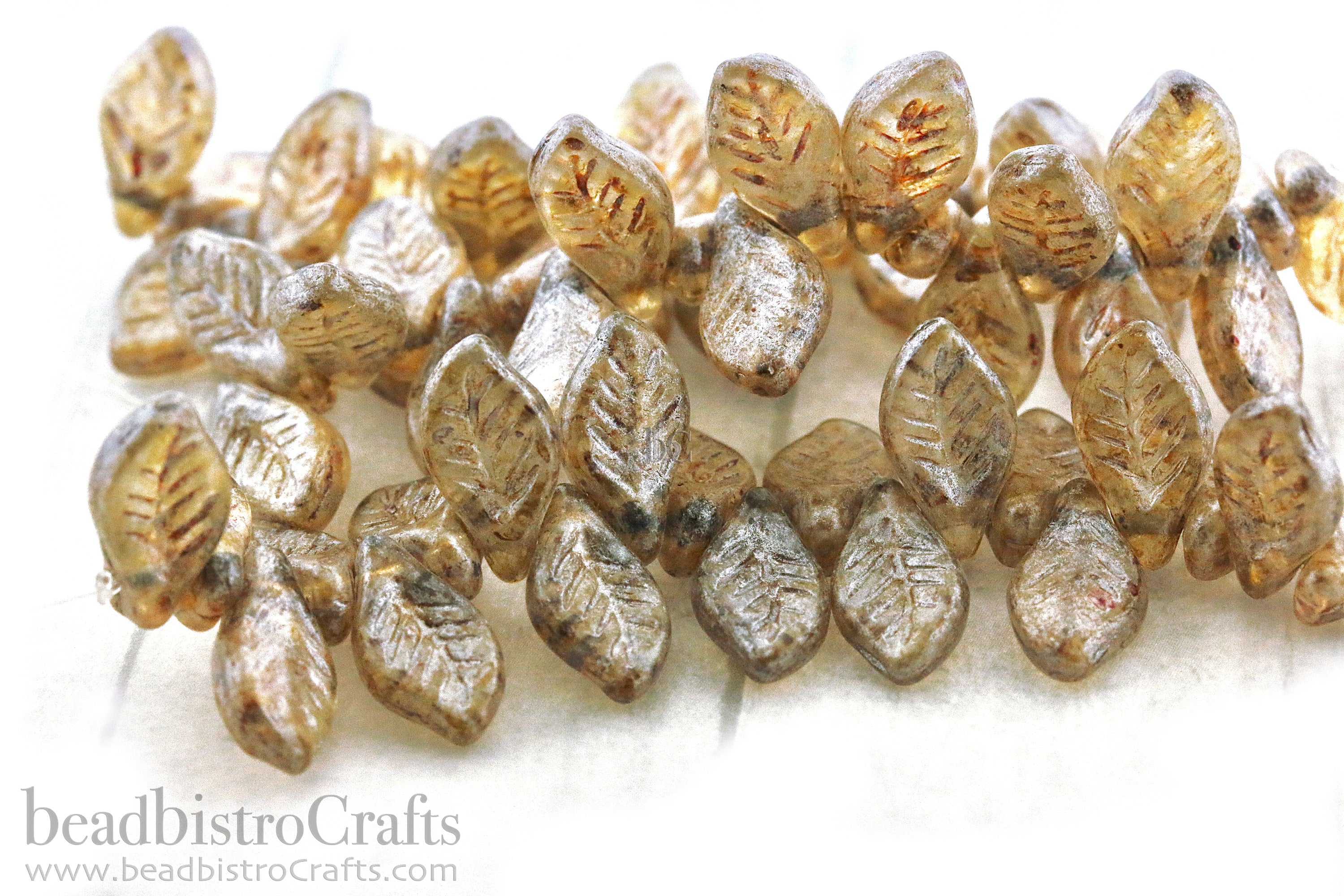 Czech Glass Bay Leaf Beads 6x12mm Crystal Satin Caraway Luster (20pcs)