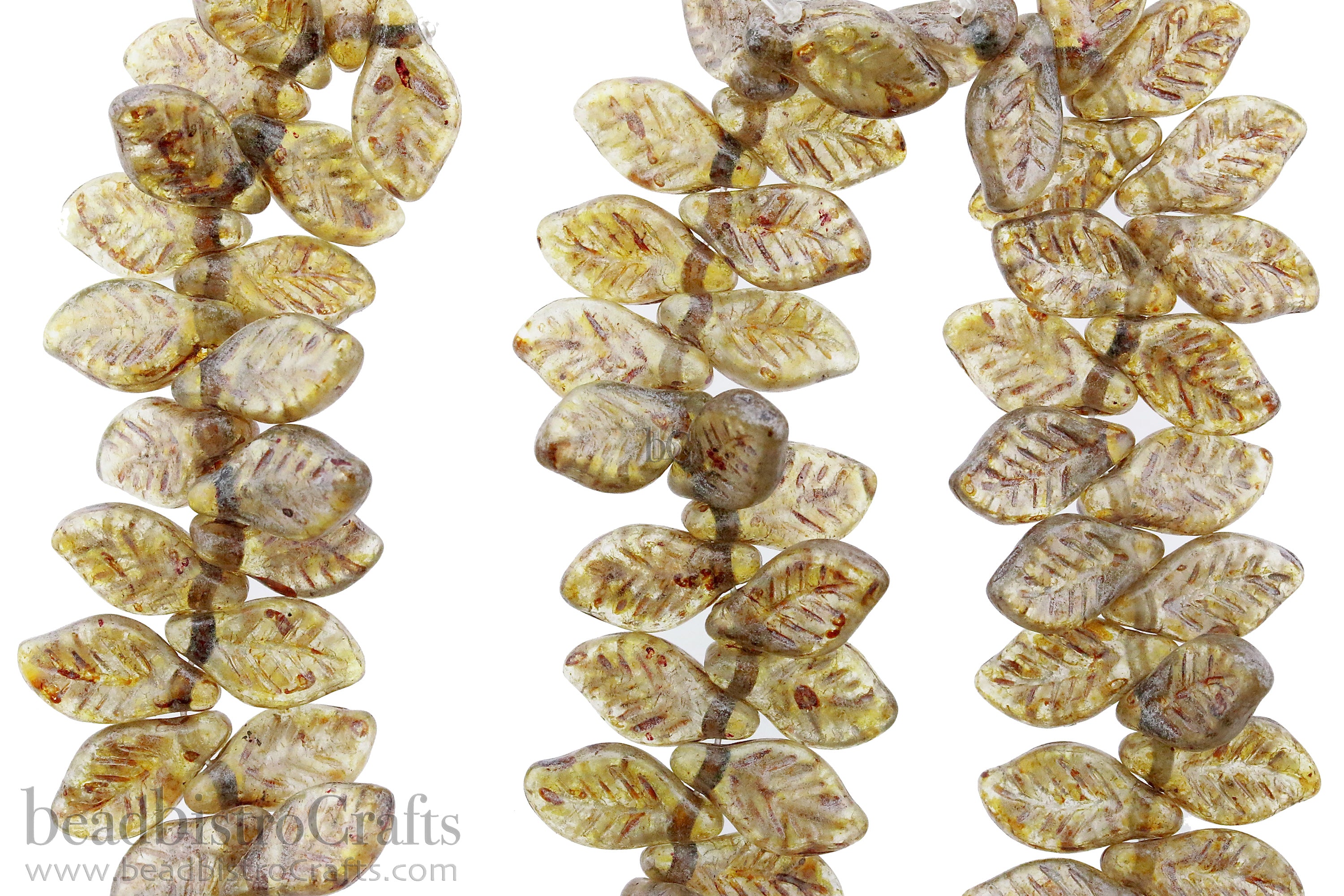 Czech Glass Bay Leaf Beads 6x12mm Crystal Satin Caraway Luster (20pcs)