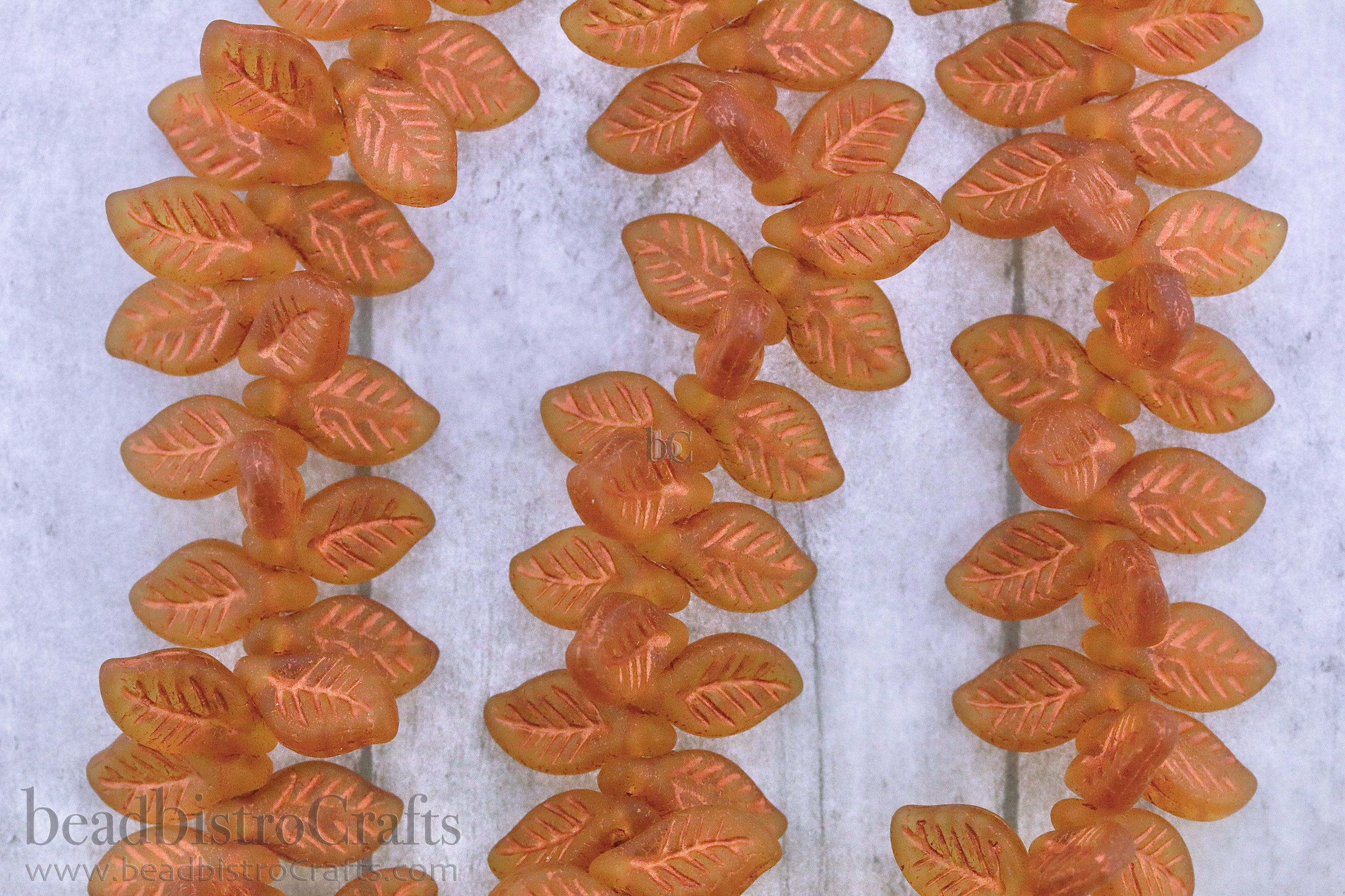 Czech Glass Bay Leaf Beads 6x12mm Topaz Matte Copper Wash (30pcs)