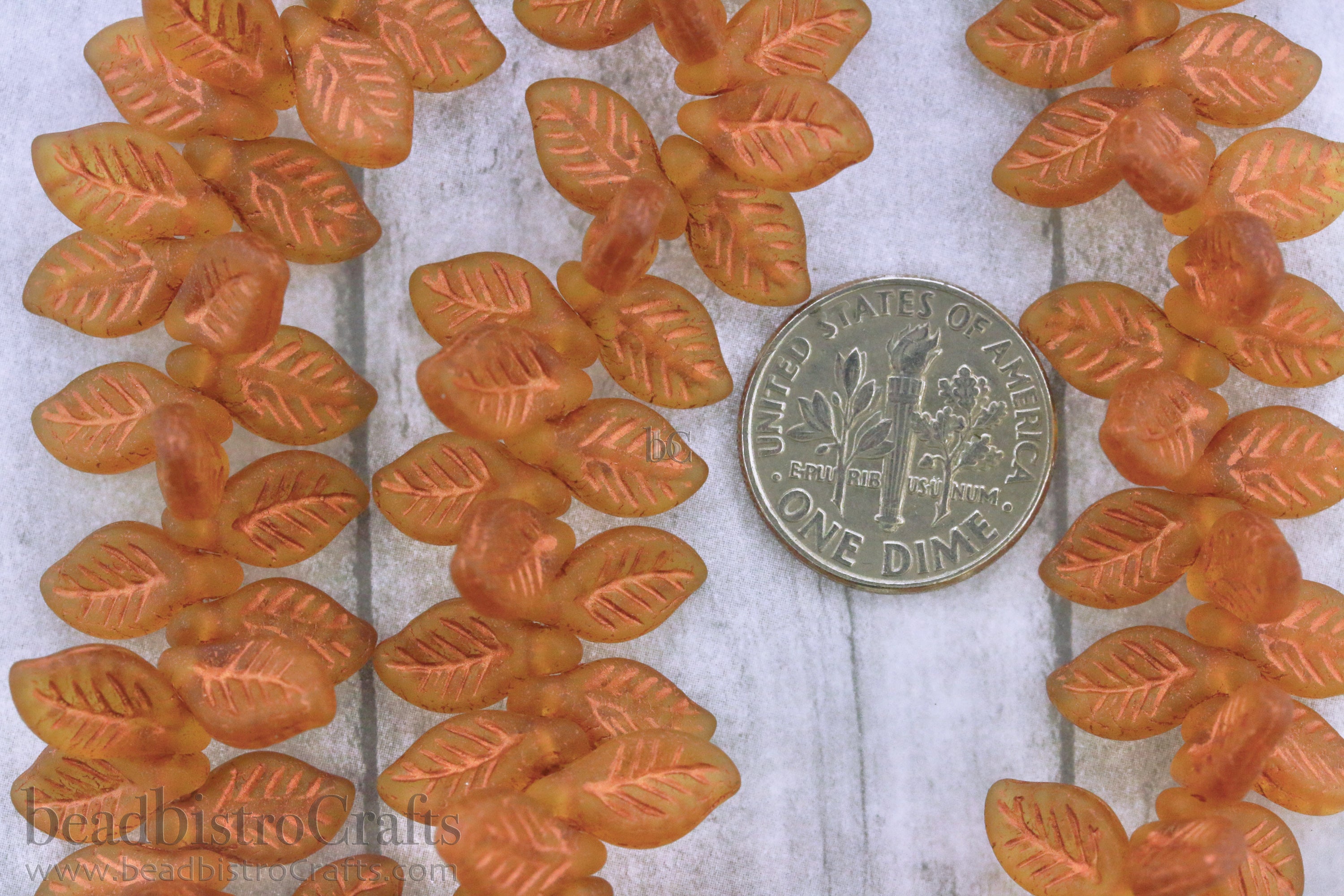 Czech Glass Bay Leaf Beads 6x12mm Topaz Matte Copper Wash (30pcs)