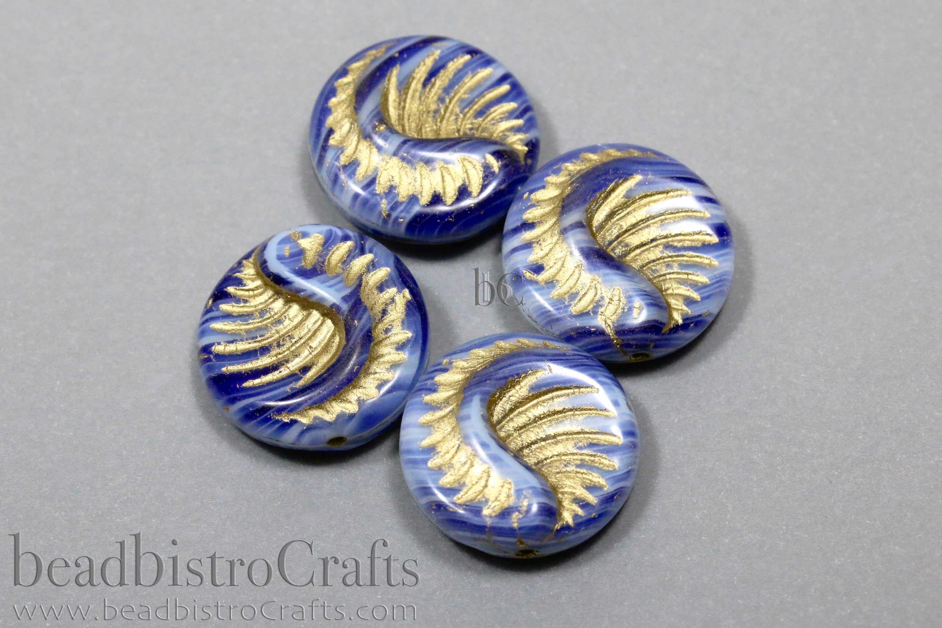 Fossil Beads 19mm CHOOSE COLOR Pressed Czech Glass Coin Beads